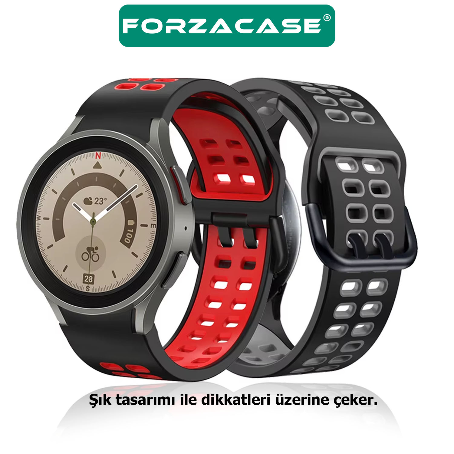 Forzacase Samsung Galaxy Watch 5 44mm ile uyumlu Çift Renk Delikli Silikon Kordon Kayış - FC1049
