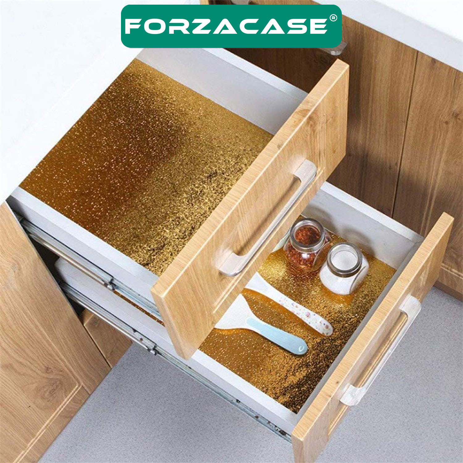 Forzacase 1 metre Isıya Dayanıklı Yapışkanlı Kolay Silinebilir Mutfak Tezgah Üstü Folyo Gold FC1050