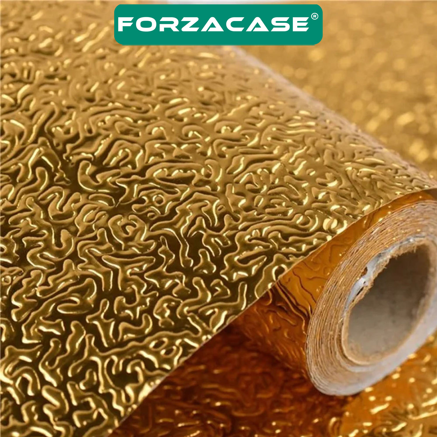Forzacase 1 metre Isıya Dayanıklı Yapışkanlı Kolay Silinebilir Mutfak Tezgah Üstü Folyo Gold FC1050