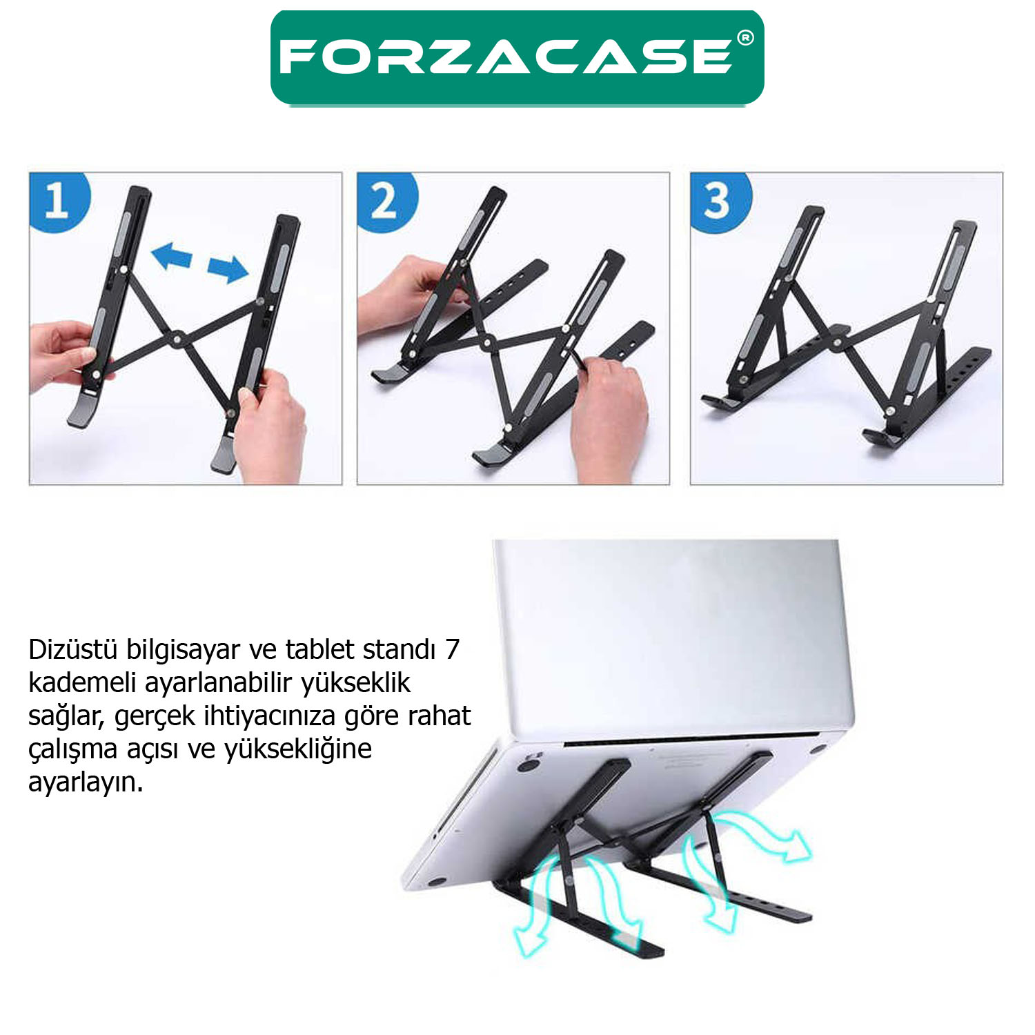 Forzacase 7 Kademeli Plastik Portatif Macbook Notebook Laptop Standı Masaüstü Tutucu - FC1051