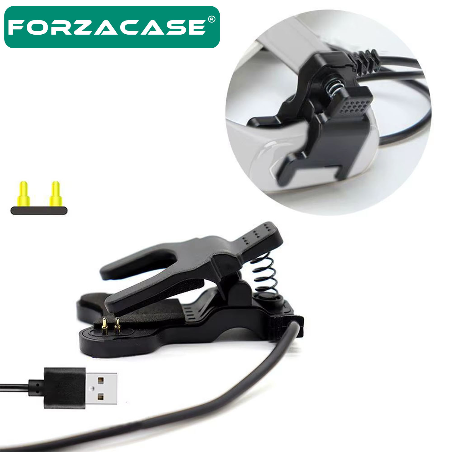 Forzacase 2 Pin 4.0 mm Konnektör Akıllı Saatler ile uyumlu Mandallı USB Şarj Kablosu - FC1058