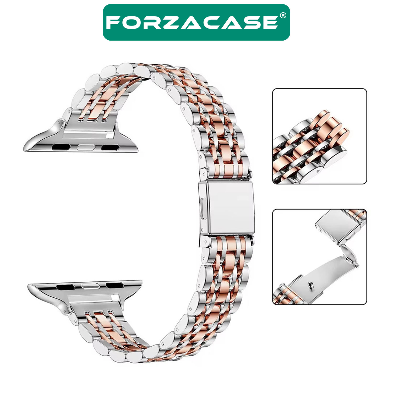 Forzacase Apple Watch SE / SE 2 44mm ile uyumlu İnce Rolex Tasarım Metal Kordon Kayış - FC1061