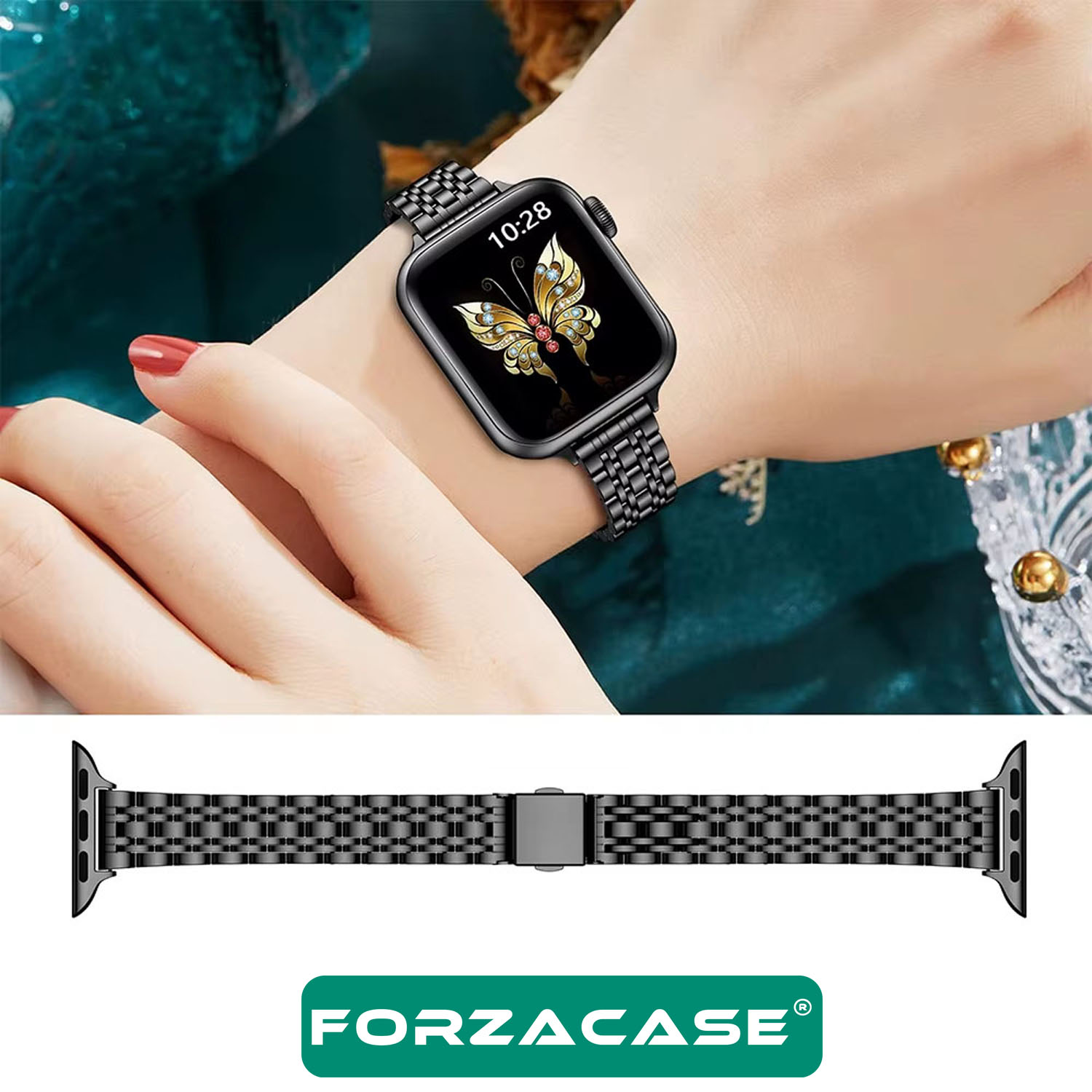 Forzacase Apple Watch 8 41mm ile uyumlu İnce Rolex Tasarım Metal Kordon Kayış - FC1060