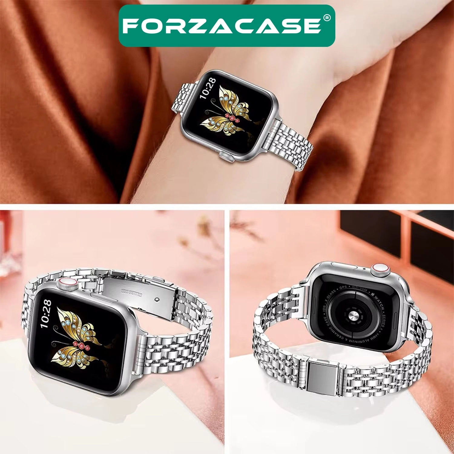 Forzacase Apple Watch 11 42mm ile uyumlu İnce Rolex Tasarım Metal Kordon Kayış - FC1060