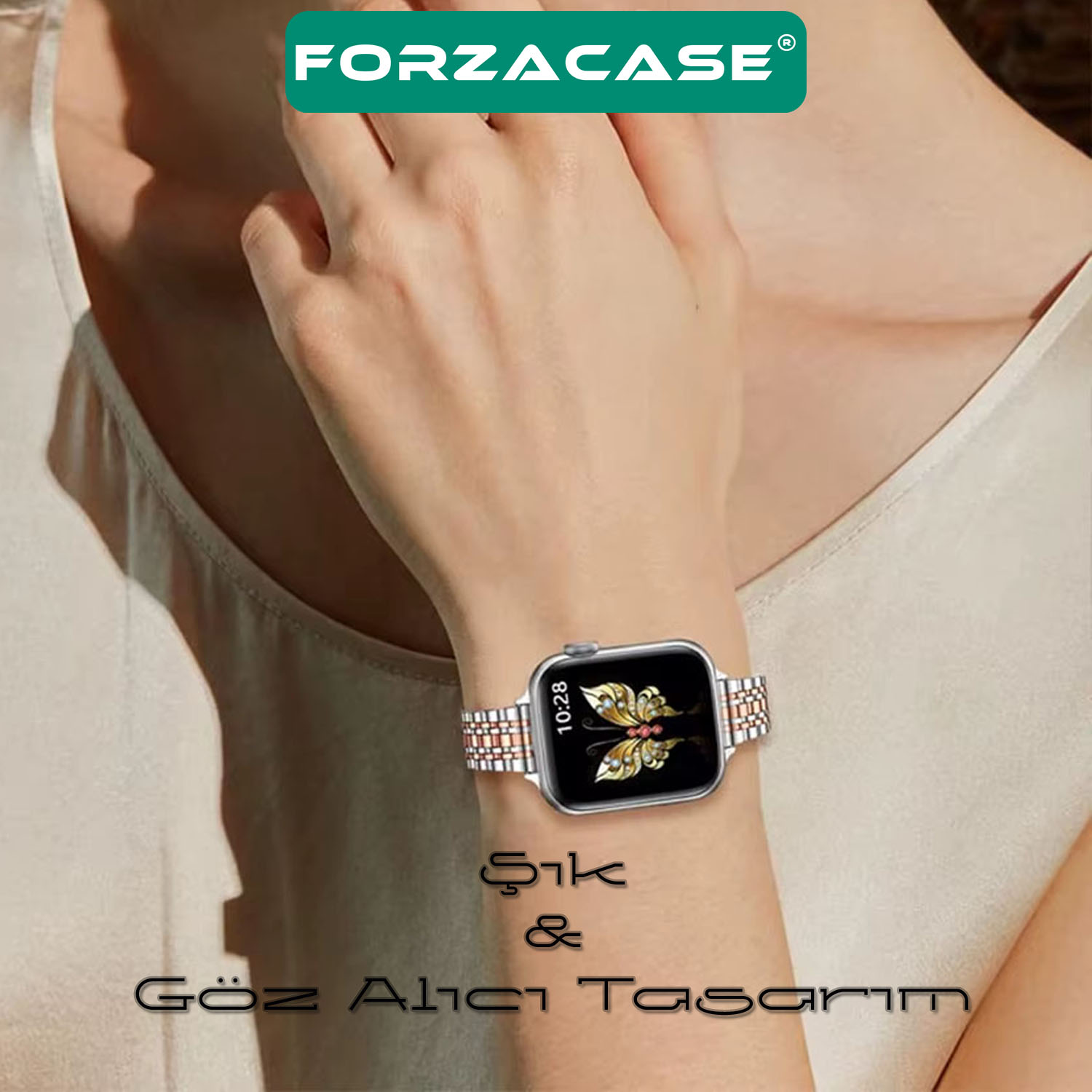 Forzacase Apple Watch 10 42mm ile uyumlu İnce Rolex Tasarım Metal Kordon Kayış - FC1060