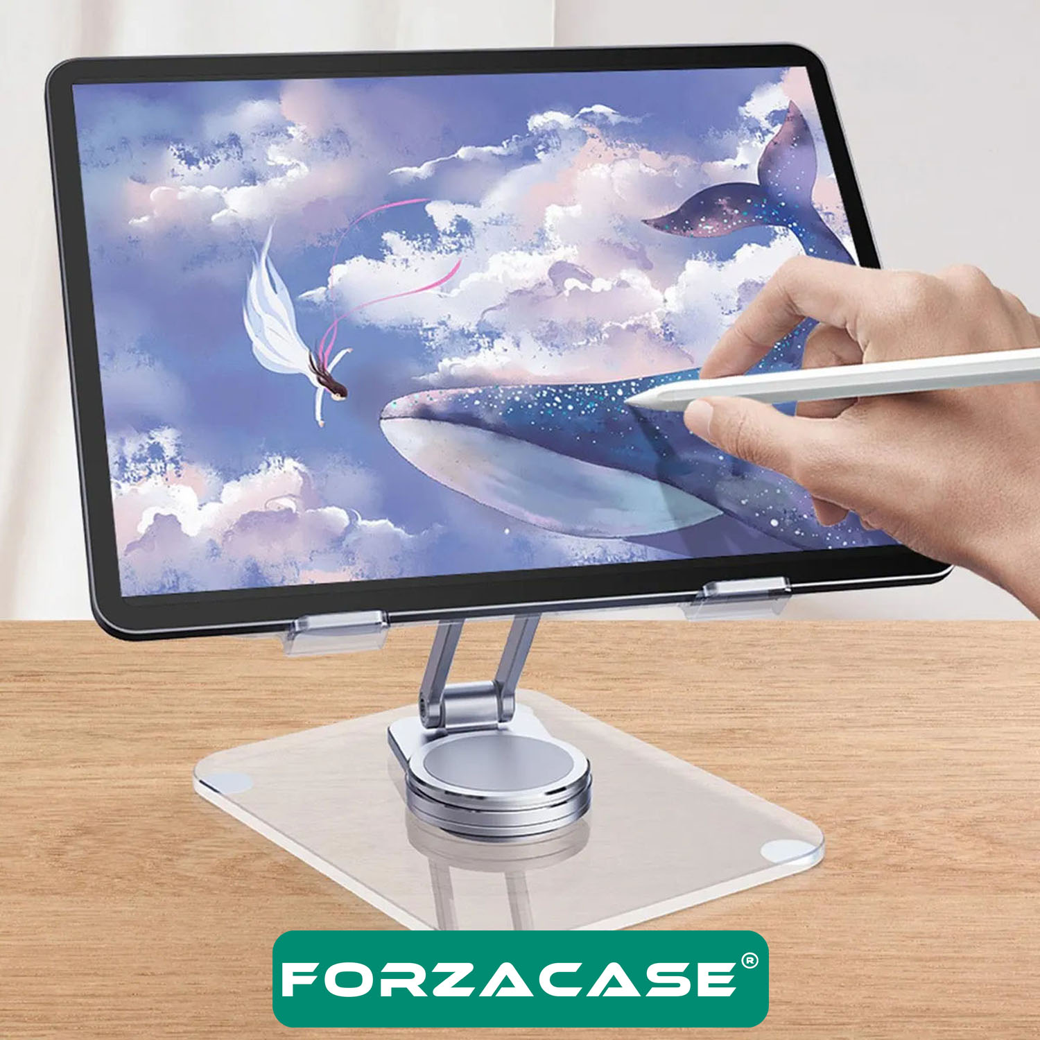 Forzacase 360 Derece Döner Şeffaf Akrilik Tablet Standı Katlanabilir Masaüstü Tutucu - FC1066