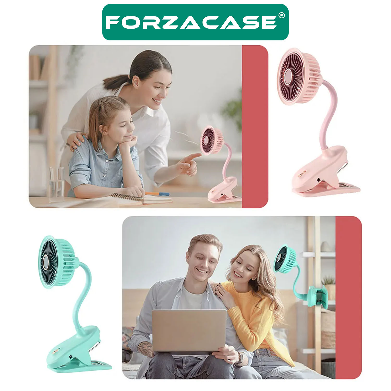 Forzacase Klips Sabitlenebilir 360 Döner Şarjlı 3 Hız Modlu Fan El ve Masa Vantilatörü  - FC1071