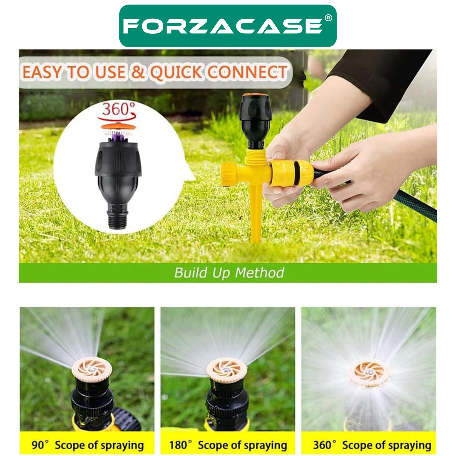 Forzacase 360 Derece Döner Başlıklı Bahçe Çim Arazi Sulama Fıskiyesi - FC1072
