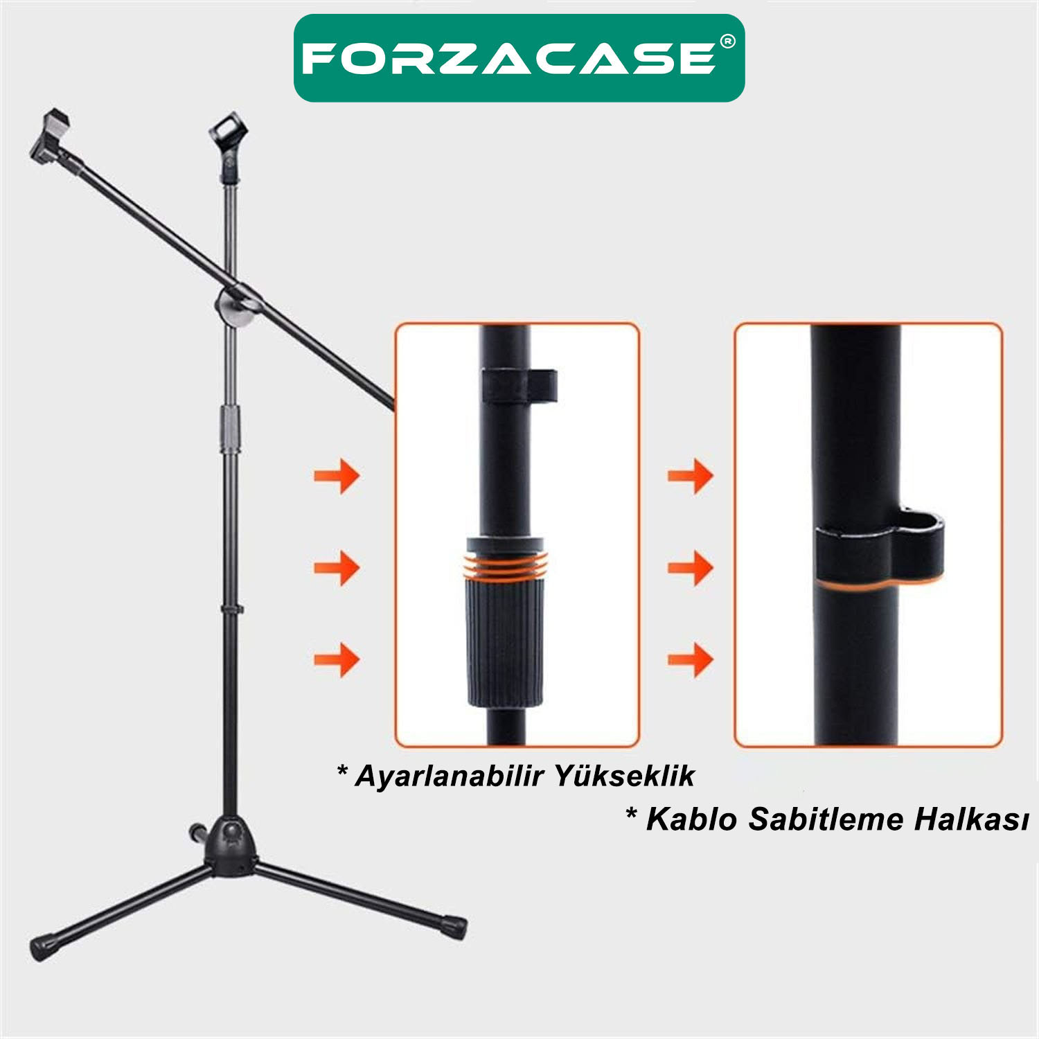 Forzacase Zemin için 360 Döner Profesyonel Metal Mikrofon Standı 170 cm  - FC1075