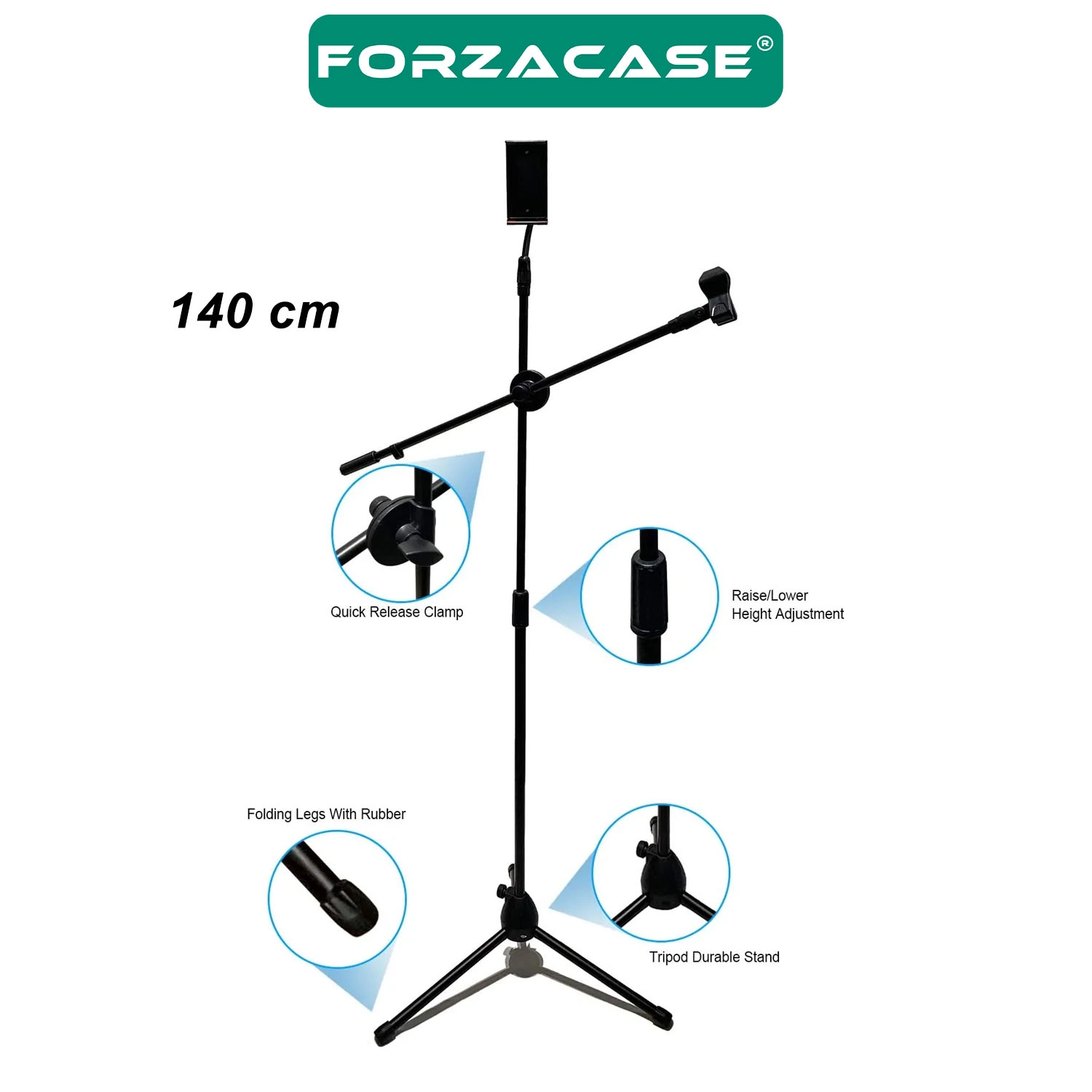 Forzacase Tablet Tutuculu 360 Döner Profesyonel Metal Mikrofon Standı 140 cm  - FC1077
