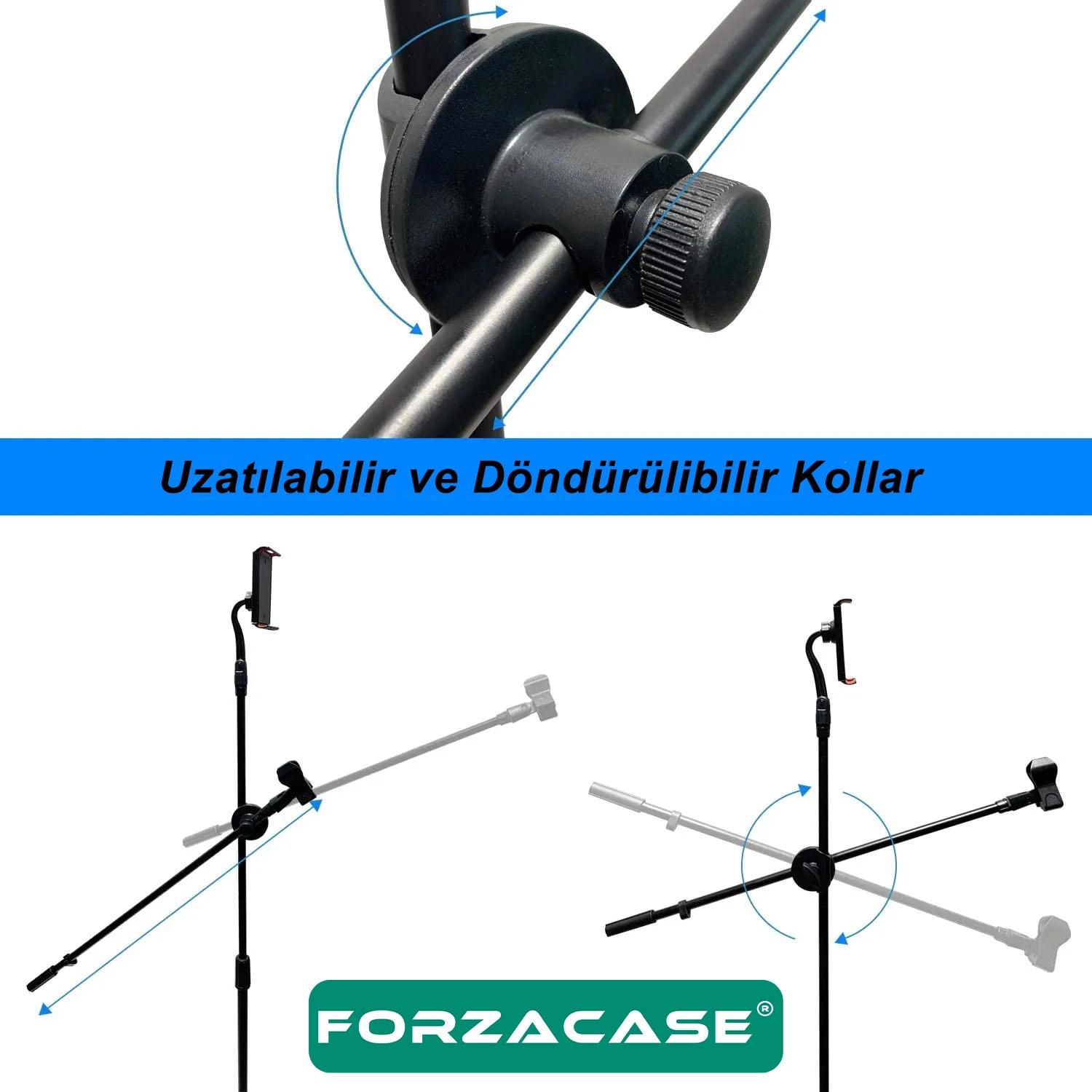 Forzacase Tablet Tutuculu 360 Döner Profesyonel Metal Mikrofon Standı 140 cm  - FC1077