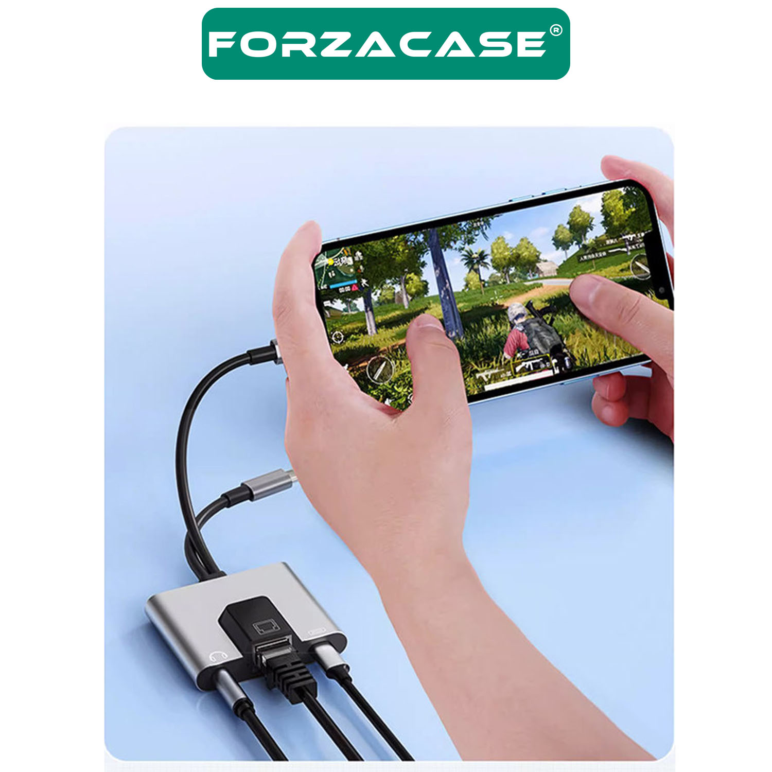 Forzacase 3 in 1 Lightning & Type-C to Ethernet Adaptörü RJ45, AUX, Şarj Destekli Çevirici - FC1083