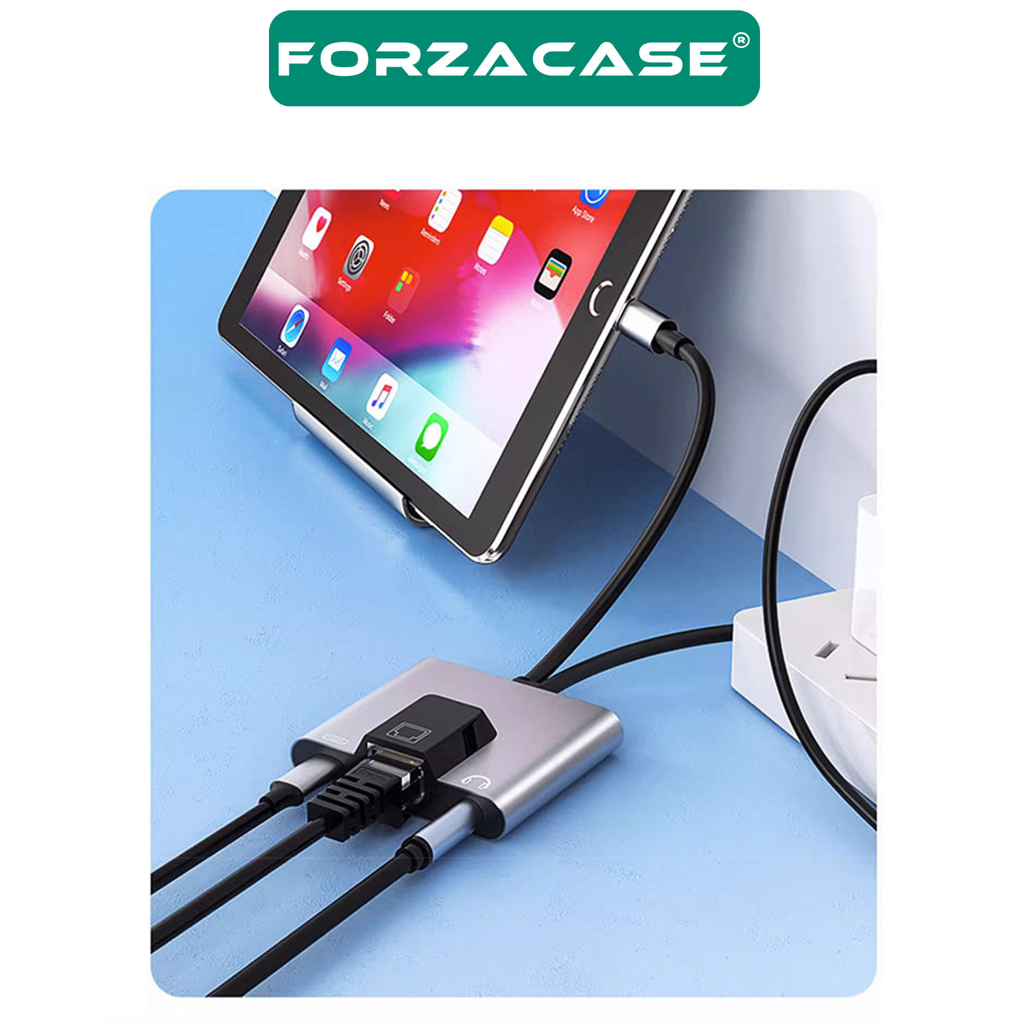 Forzacase 3 in 1 Lightning & Type-C to Ethernet Adaptörü RJ45, AUX, Şarj Destekli Çevirici - FC1083