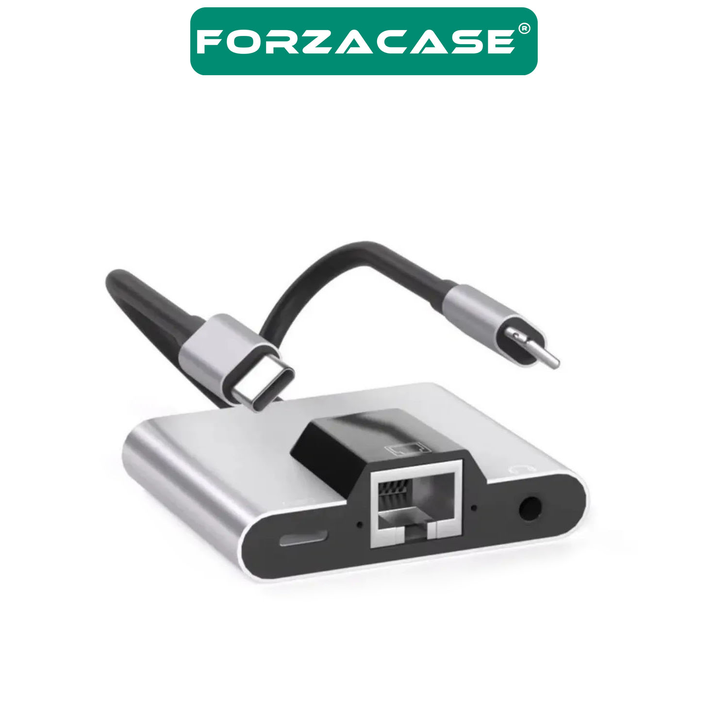 Forzacase 3 in 1 Lightning & Type-C to Ethernet Adaptörü RJ45, AUX, Şarj Destekli Çevirici - FC1083