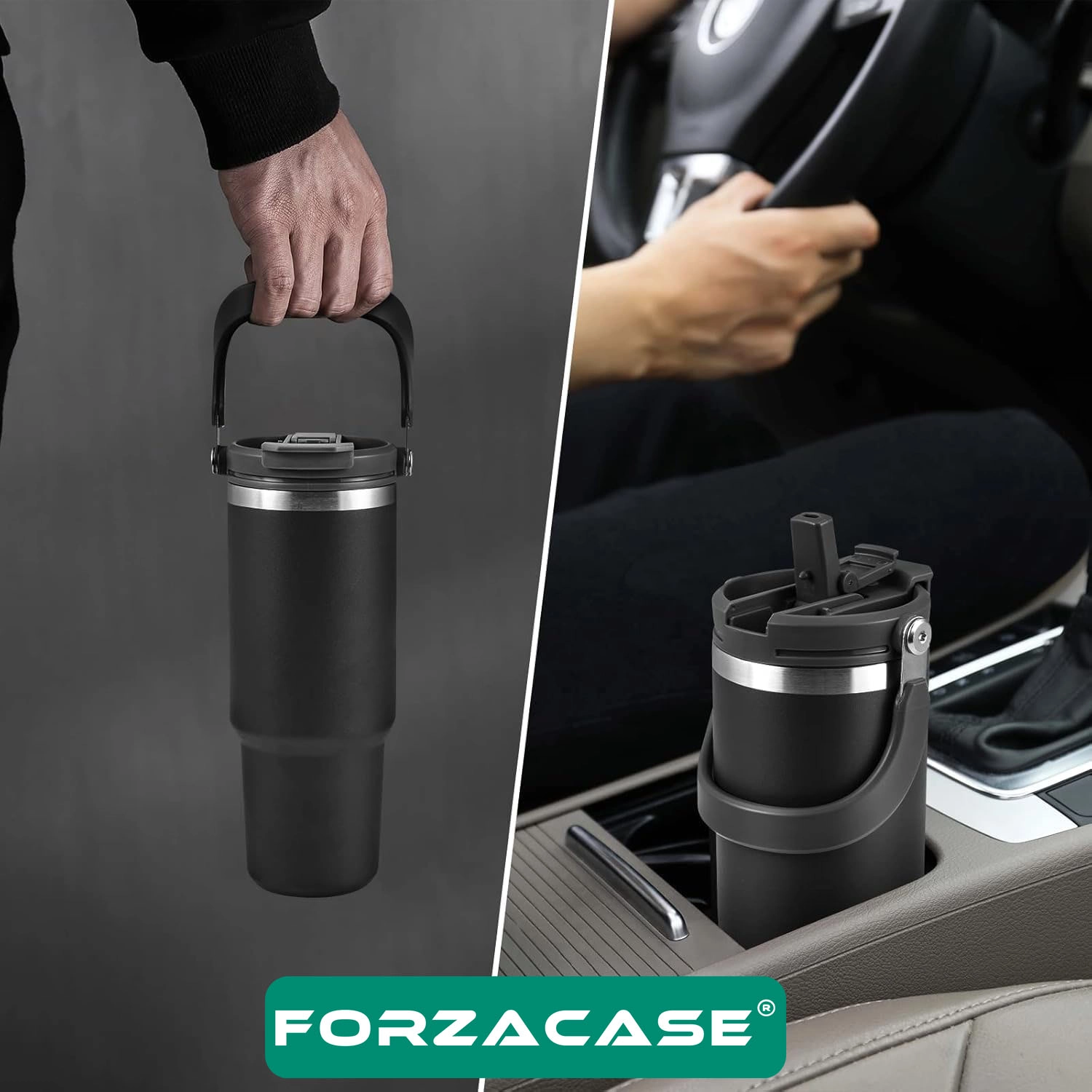 Forzacase 900 ml Paslanmaz Çelik Pipetli ve Kilit Kapaklı Kulplu Termos 6 Saat Sıcak/Soğuk - FC1180