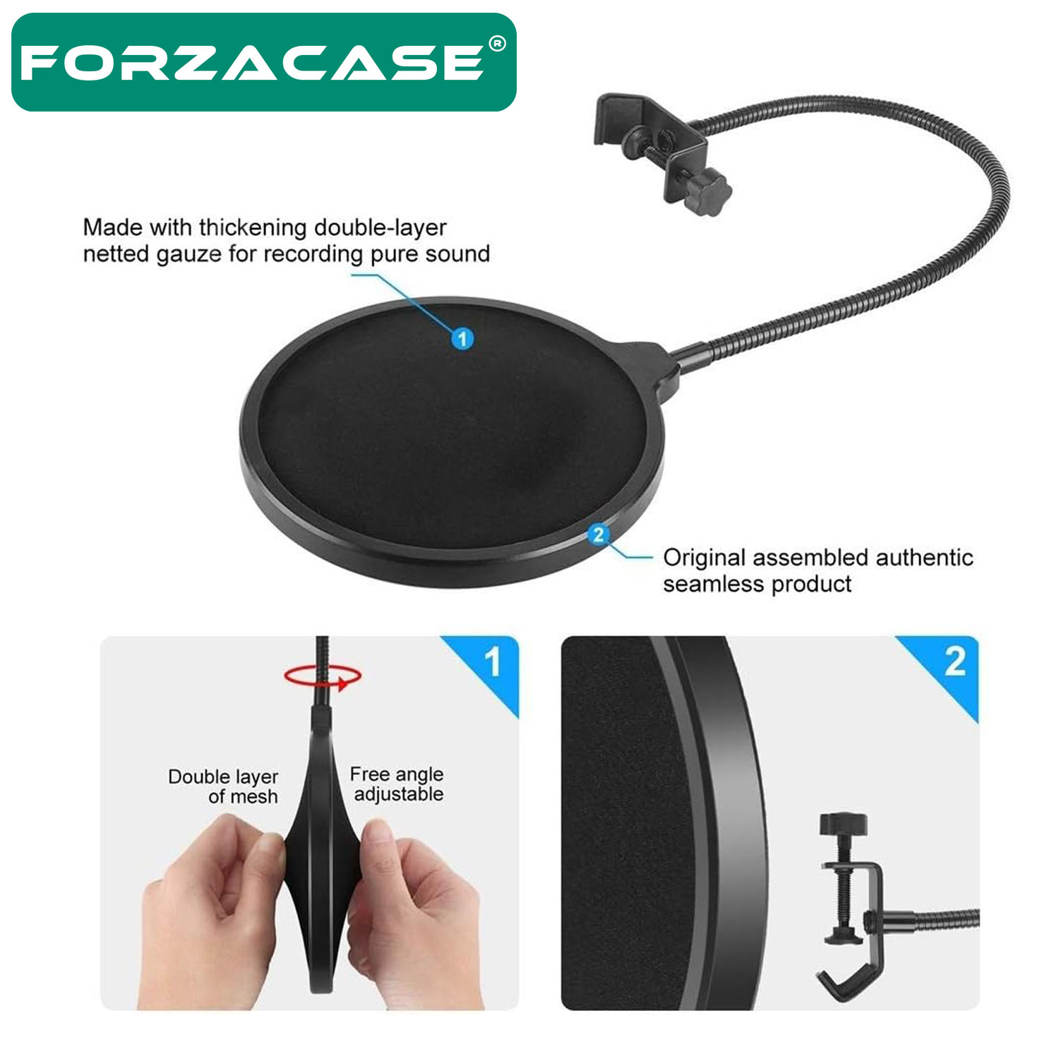 Forzacase Çift Katmanlı Stüdyo İçin Mikrofon Pop Filtre Canlı Yayın, Müzik Pop Filter - FC1089