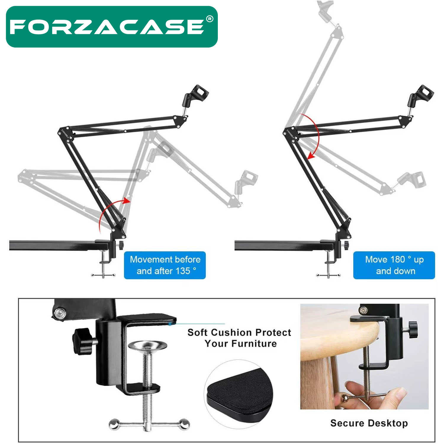 Forzacase Makas Kol Tasarımlı Ayarlanabilir Masa Tipi Mikrofon Standı 35cm x 35cm - FC1090