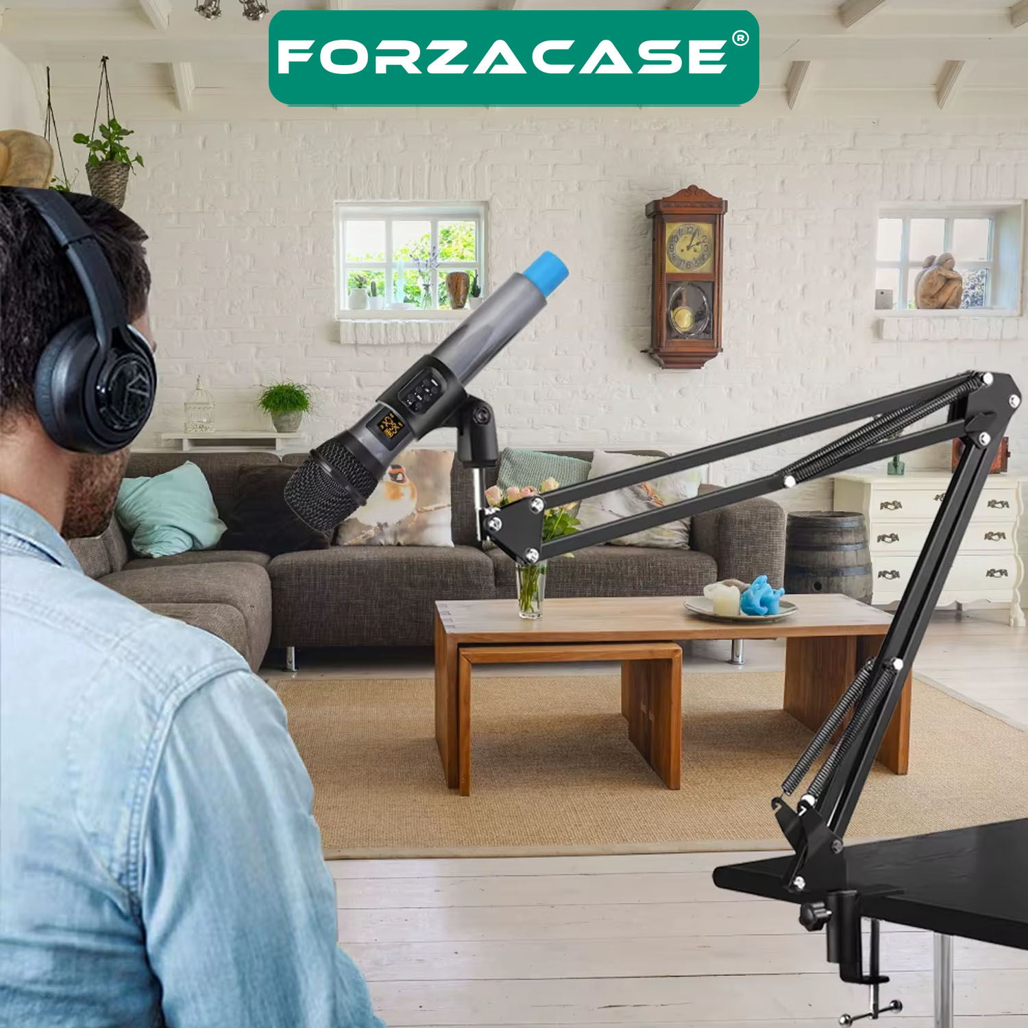 Forzacase Makas Kol Tasarımlı Ayarlanabilir Masa Tipi Mikrofon Standı 35cm x 35cm - FC1090
