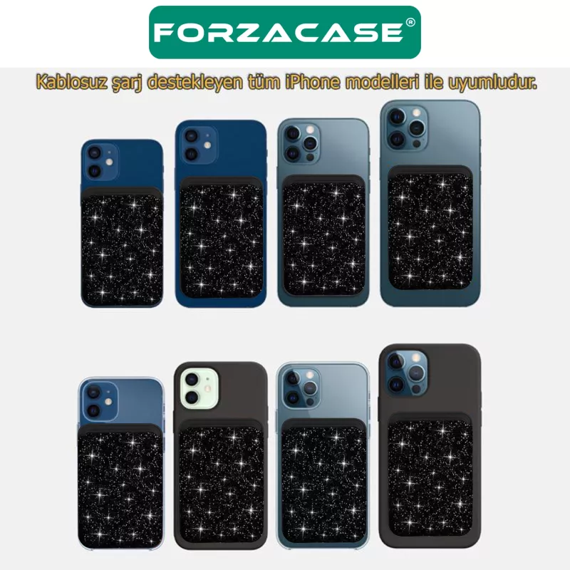 Forzacase iPhone Tüm Modeller ile uyumlu Pırlanta Görünümlü Magsafe Manyetik Cüzdan Kartlık - FC1096