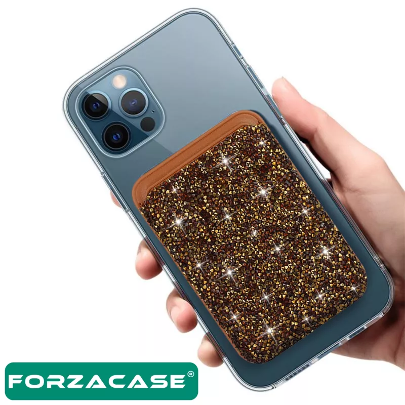 Forzacase iPhone Tüm Modeller ile uyumlu Pırlanta Görünümlü Magsafe Manyetik Cüzdan Kartlık - FC1096