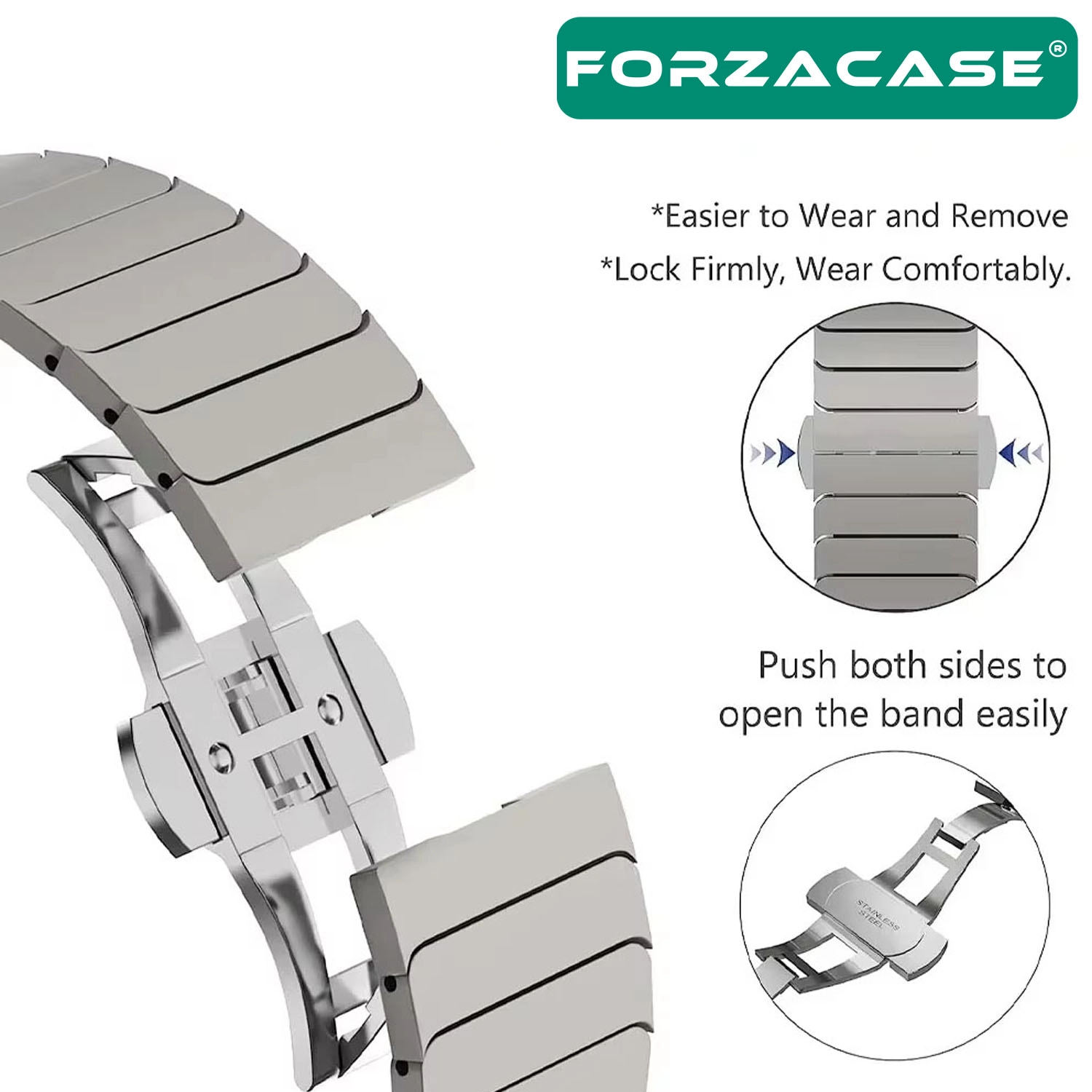 Forzacase Apple Watch Ultra 4 49mm ile uyumlu Balık Sırtı Paslanmaz Çelik Kordon - FC1100
