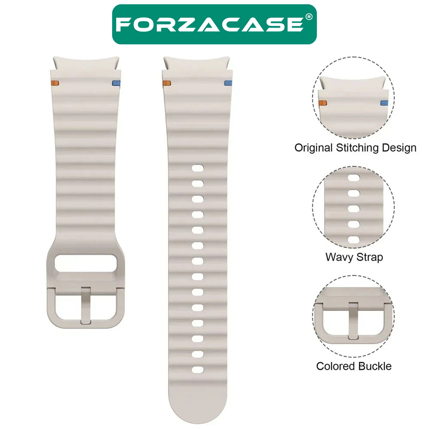 Forzacase Samsung Galaxy Watch 5 44mm ile uyumlu Wavy Style Tokalı Silikon Kordon Kayış - FC1101