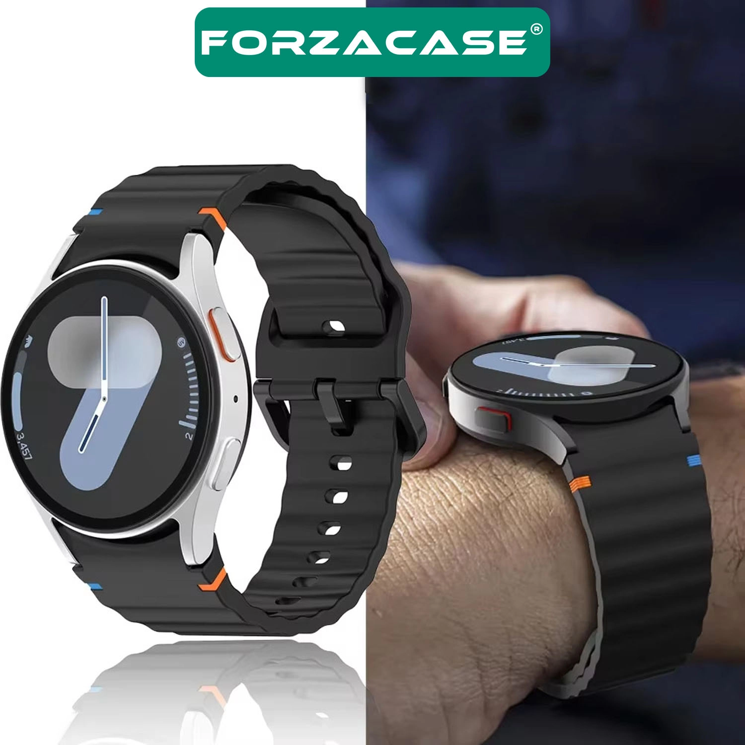 Forzacase Samsung Galaxy Watch 5 40mm ile uyumlu Wavy Style Tokalı Silikon Kordon Kayış - FC1101