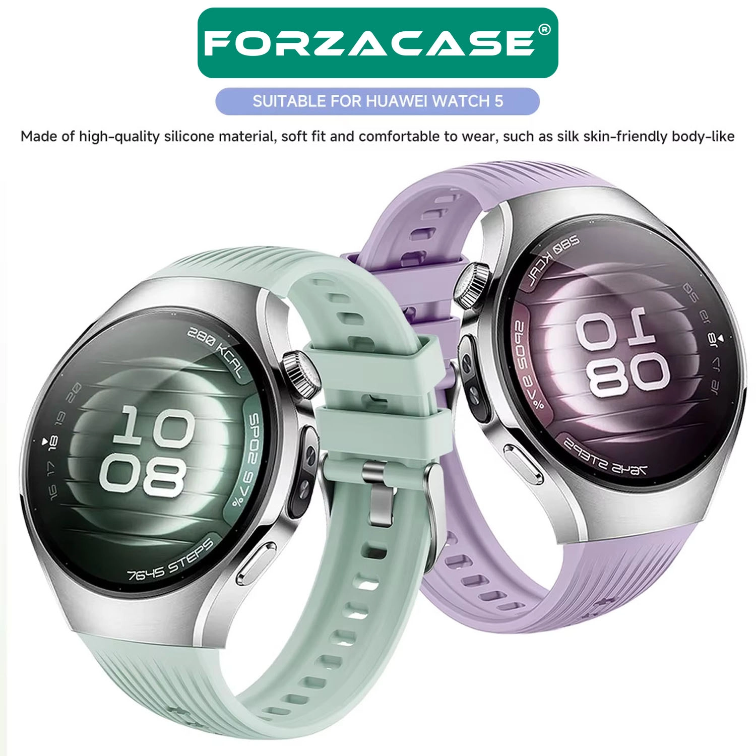 Forzacase Huawei Watch 5 46mm LTE ile uyumlu Özel Tasarım Çizgili Tokalı Silikon Kordon Kayış FC1102