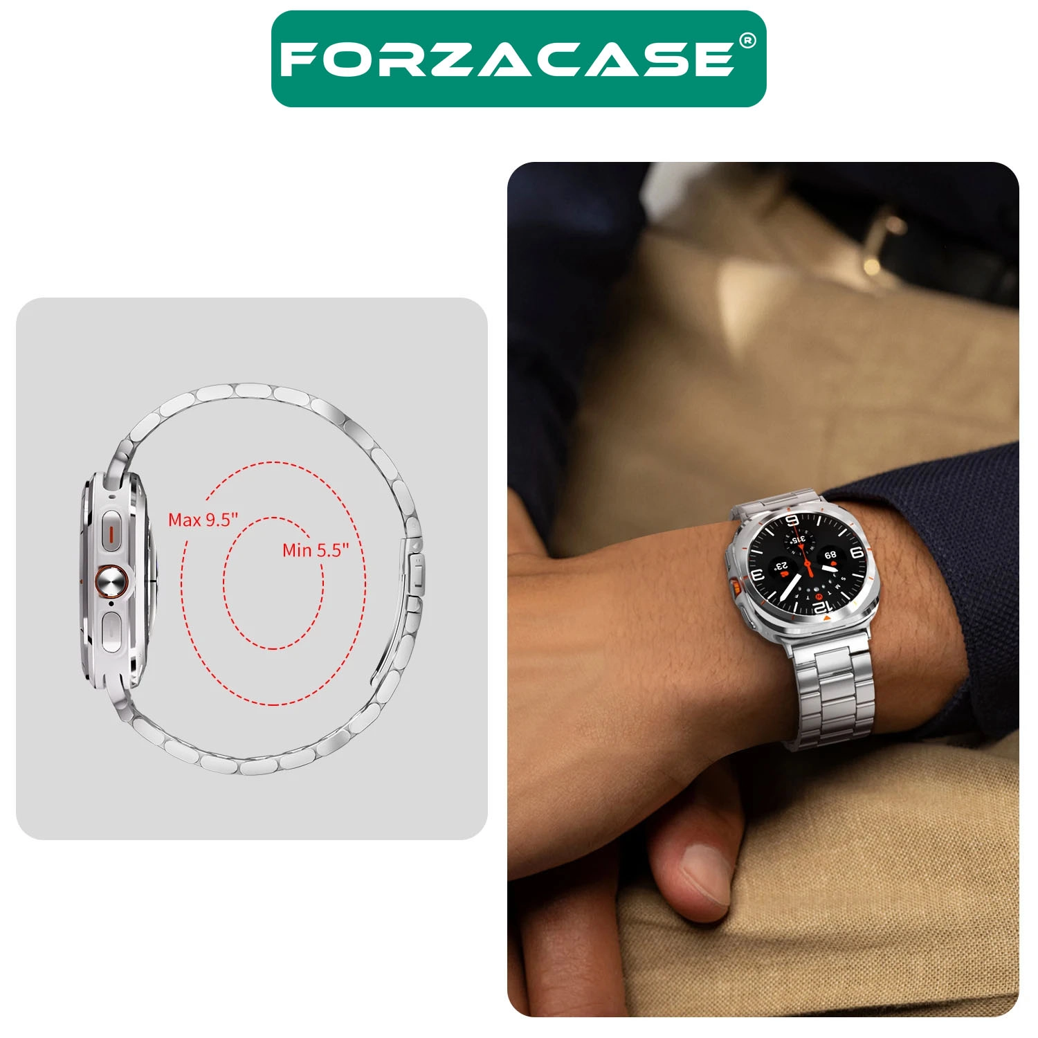 Forzacase Samsung Galaxy Watch 8 40mm ile uyumlu Metal Baklalı Kordon Kayış - FC1106
