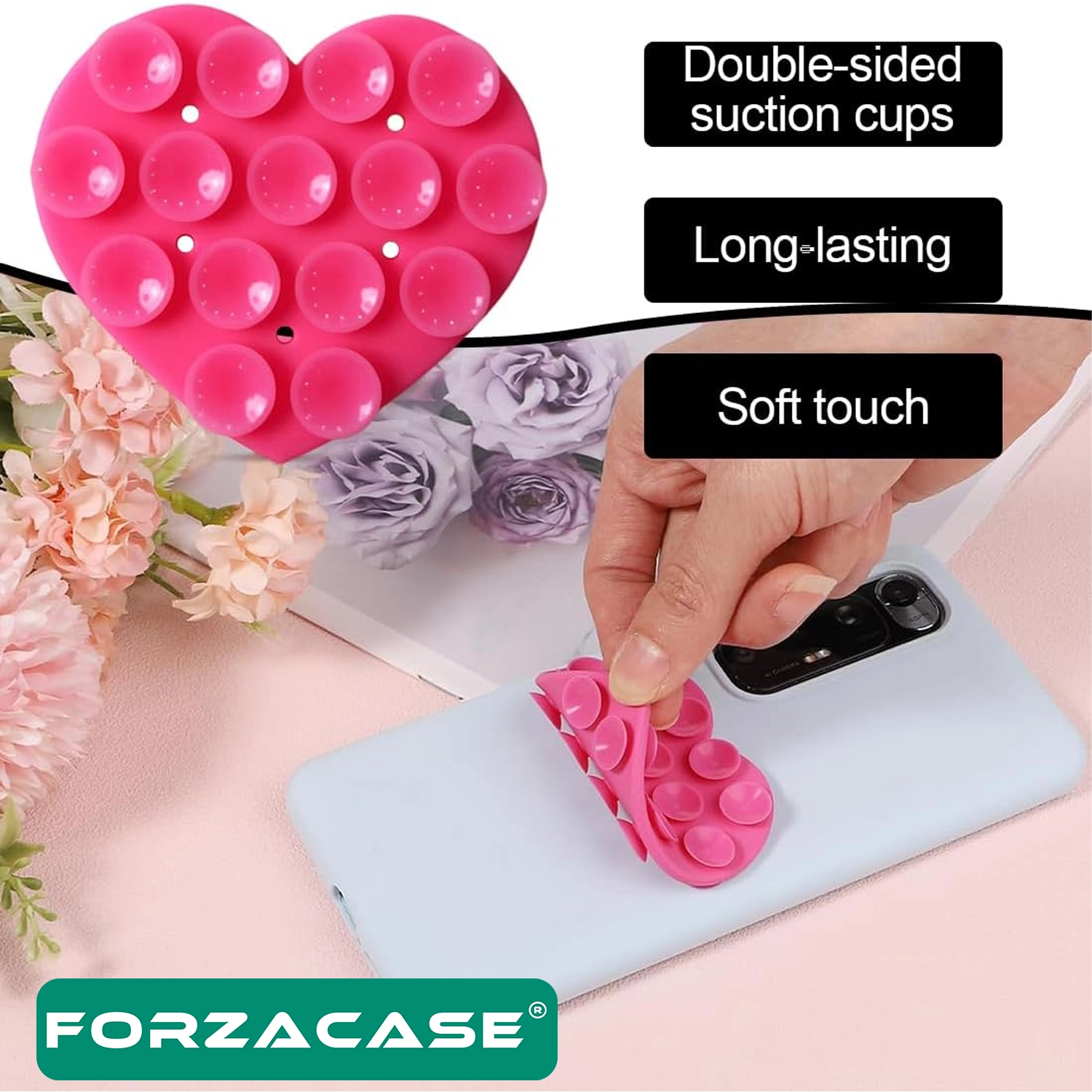 Forzacase Çift Taraflı Silikon Vakumlu Eller Serbest Cep Telefon Tutacağı Kalp - FC1109