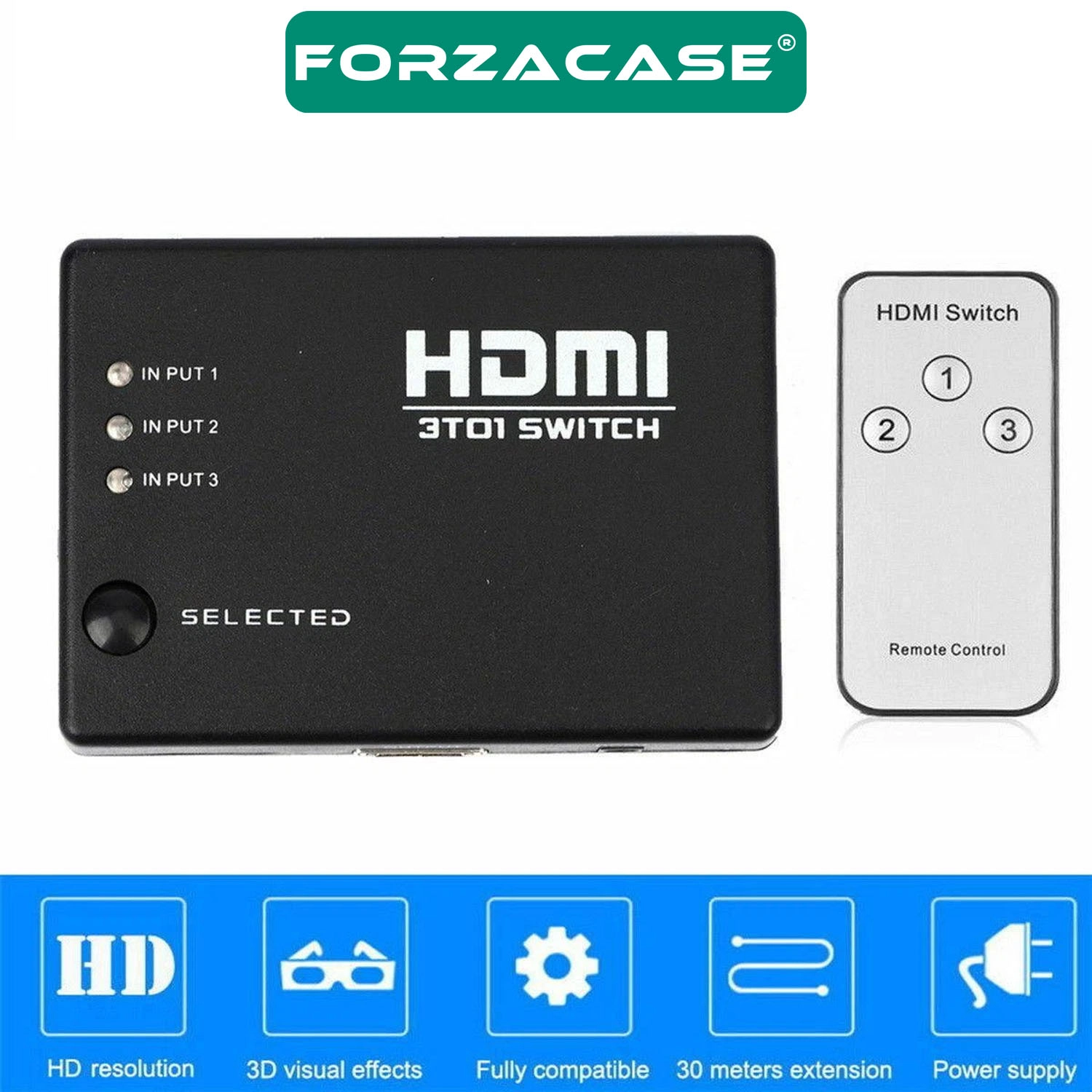 Forzacase 3 Giriş 1 Çıkış Kumandalı HDMI Çoklayıcı 5in1 Switch 1080p Full HD - FC1112