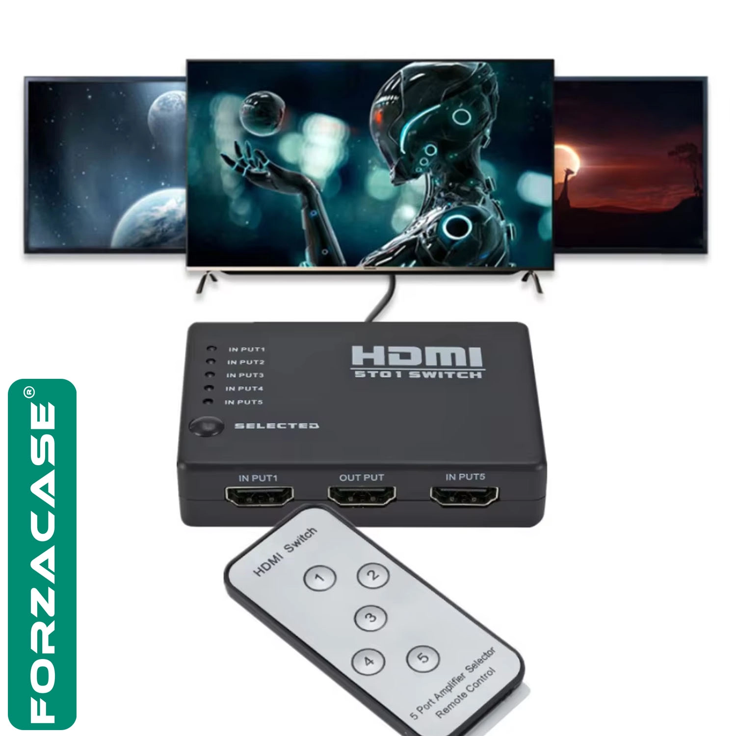 Forzacase 5 Giriş 1 Çıkış Kumandalı HDMI Çoklayıcı 5in1 Switch 1080p Full HD - FC1113