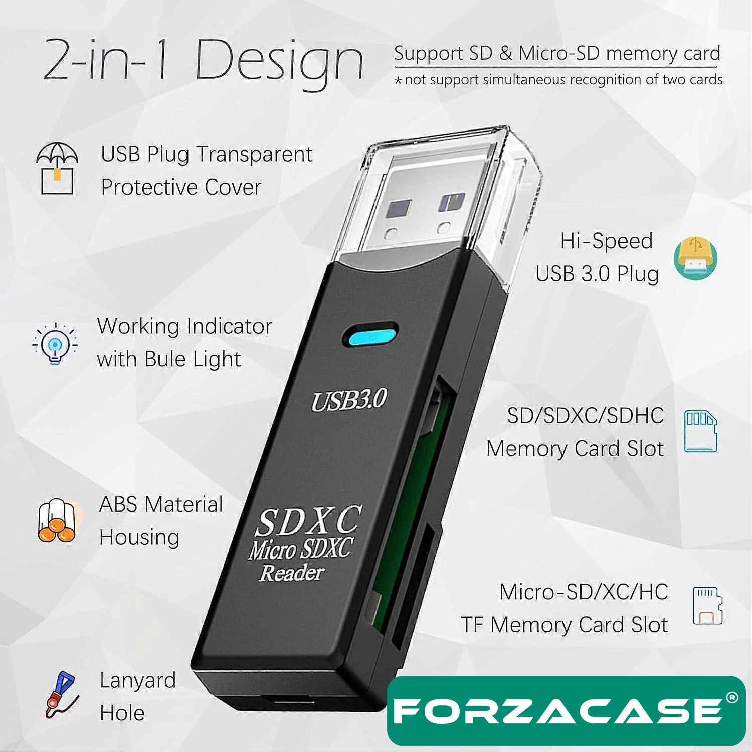 Forzacase 2in1 USB 3.0 Kart Okuyucu SD / Micro SD / TF Çevirici - FC1114