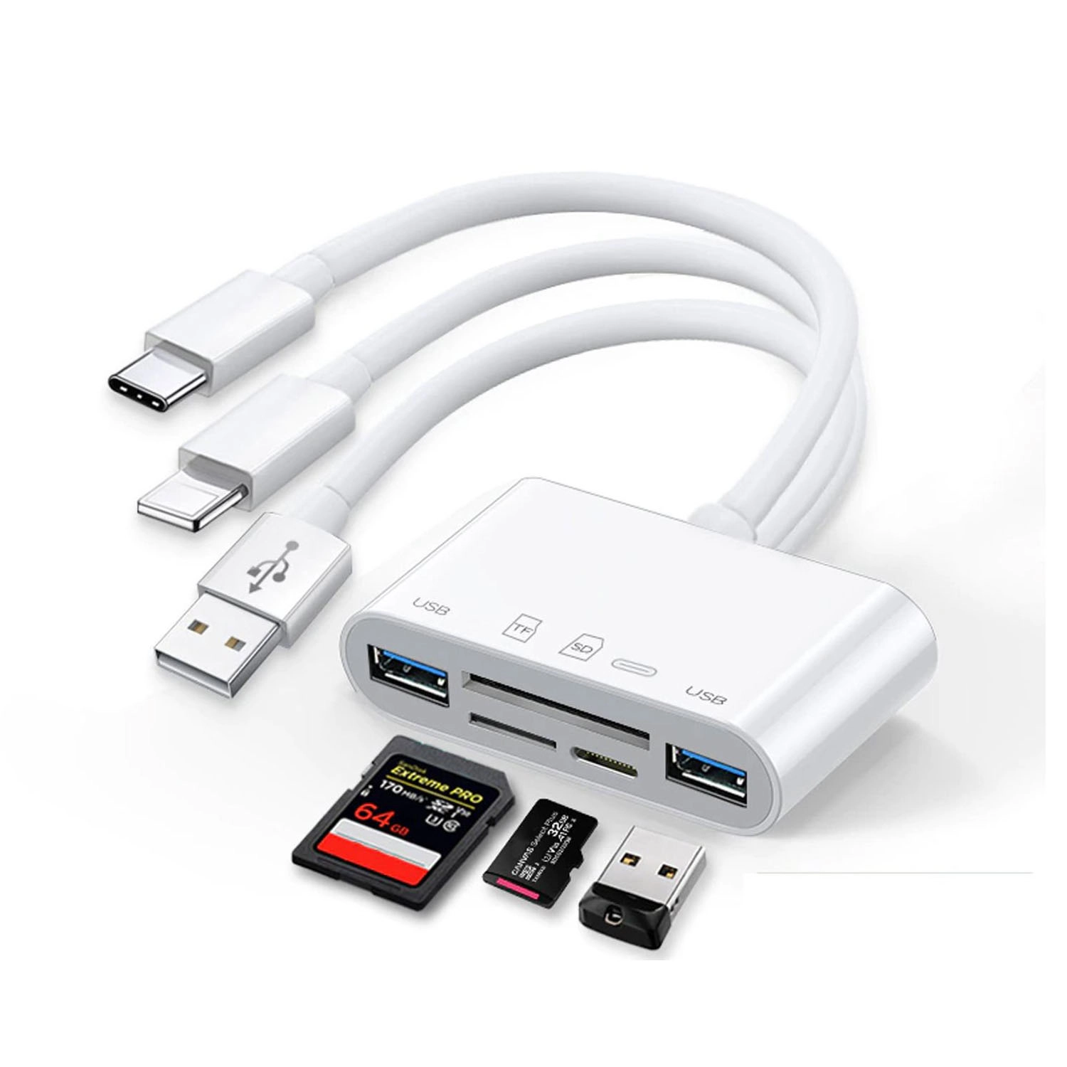 Forzacase 5in1 USB 3.0 Lightning Type-C to SD-TF Kart Okuyuculu USB Kamera Adaptörü - FC1115