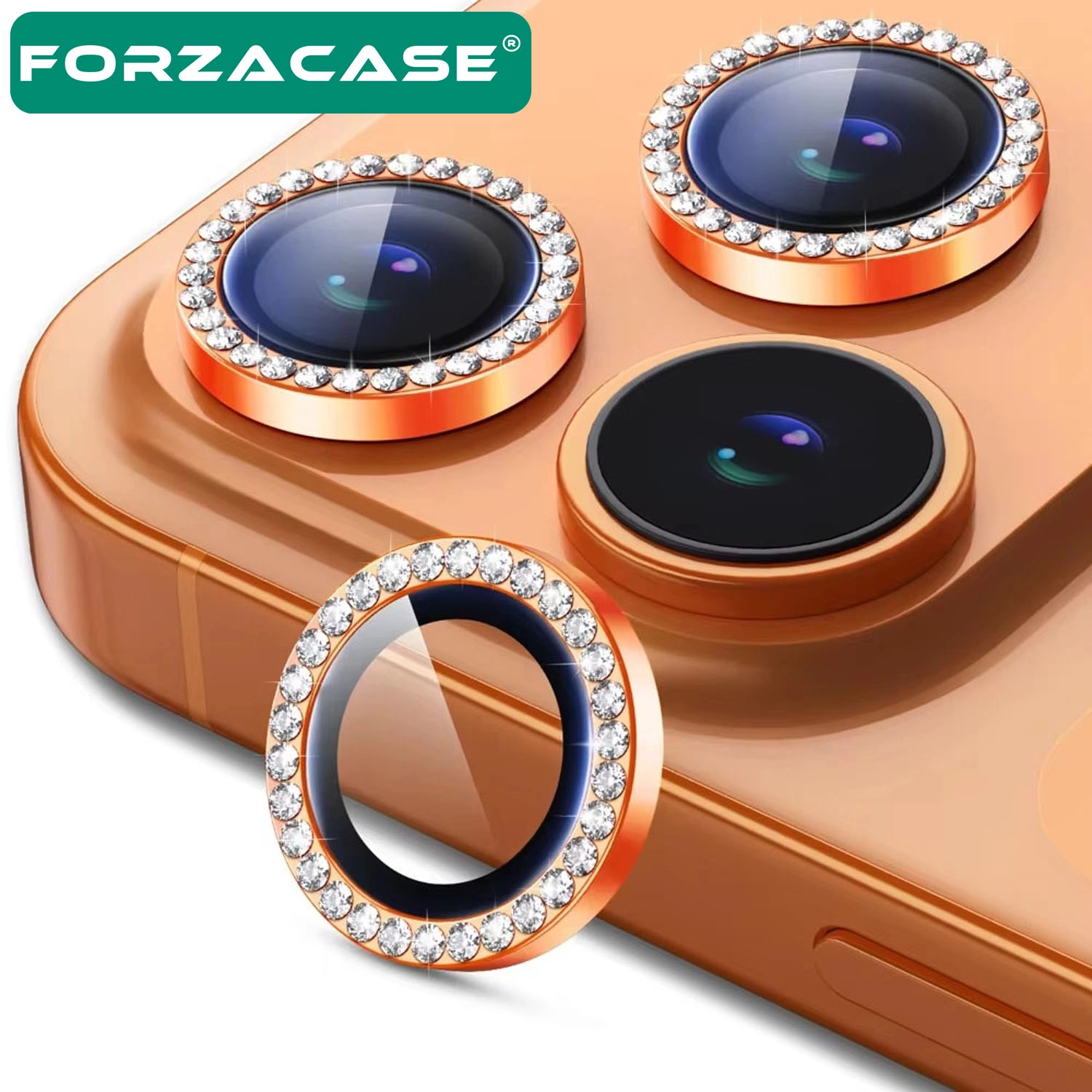 Forzacase iPhone 17 ile uyumlu Elmas Taşlı Kamera Camı Lens Koruyucu Halka Seti - FC1126