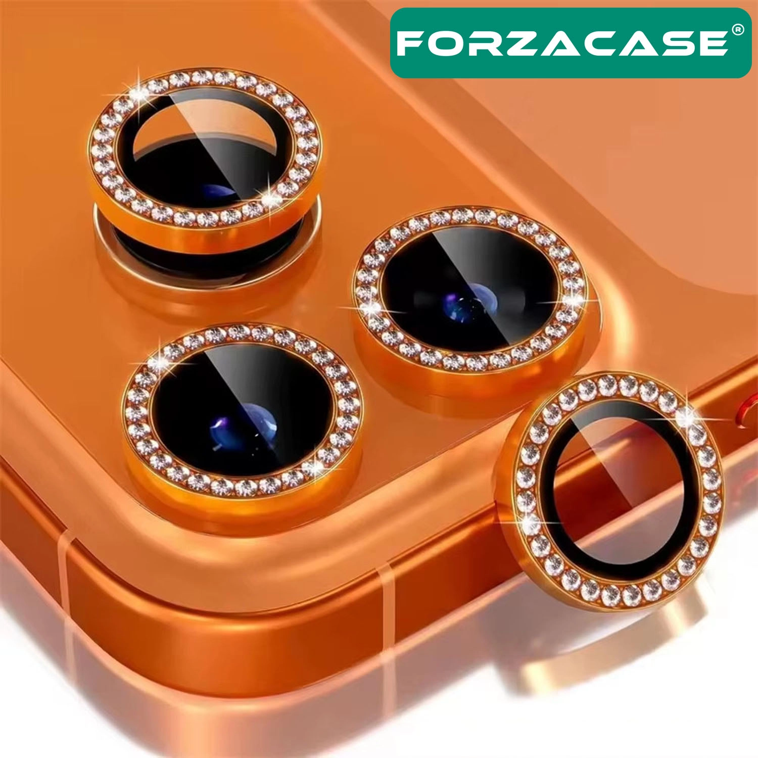 Forzacase iPhone 17 ile uyumlu Elmas Taşlı Kamera Camı Lens Koruyucu Halka Seti - FC1126