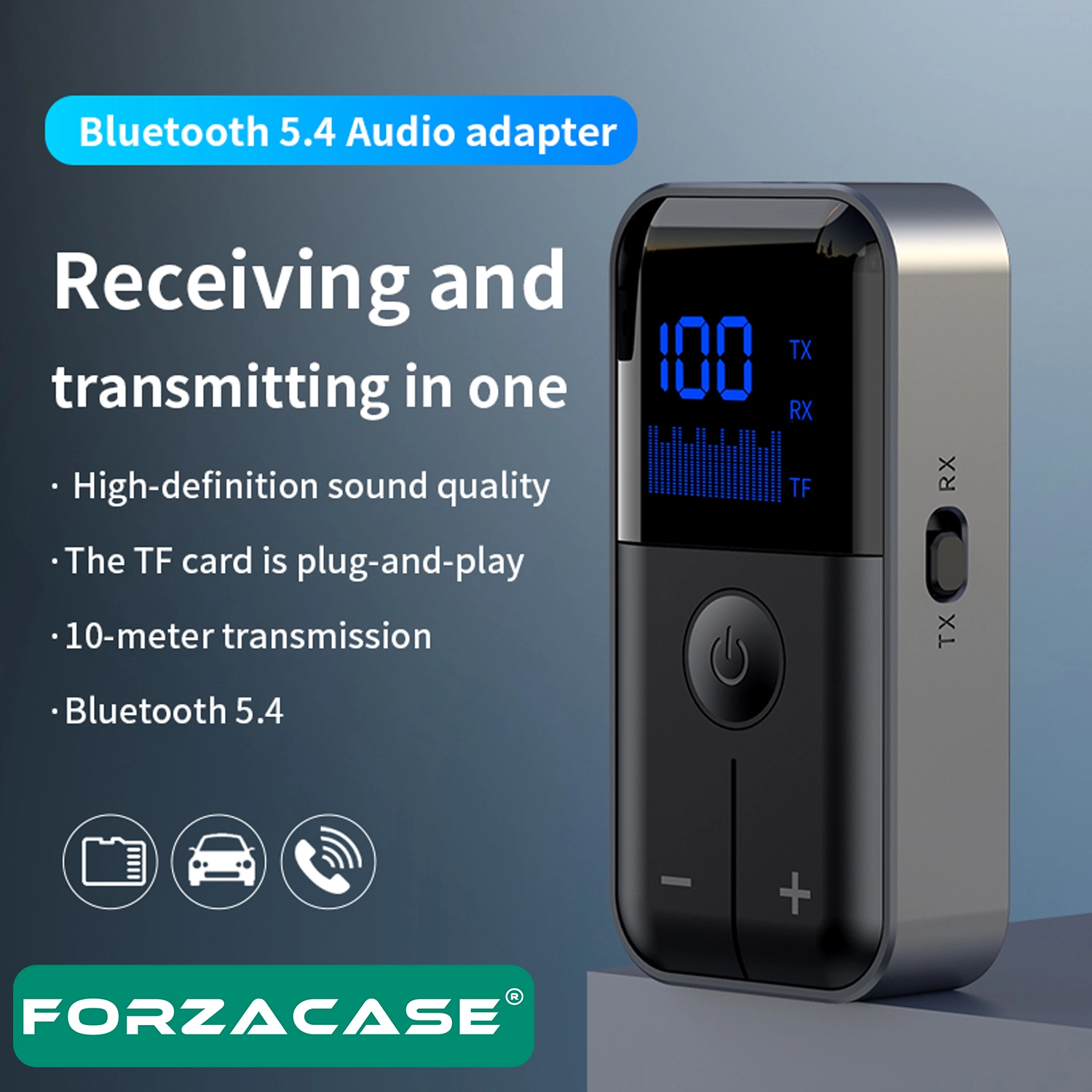 Forzacase TV, Araç, Bilgisayar Uyumlu 2in1 Aux Bluetooth 5.4 TF Kartlı Kablosuz Ses Adaptörü - FC1129