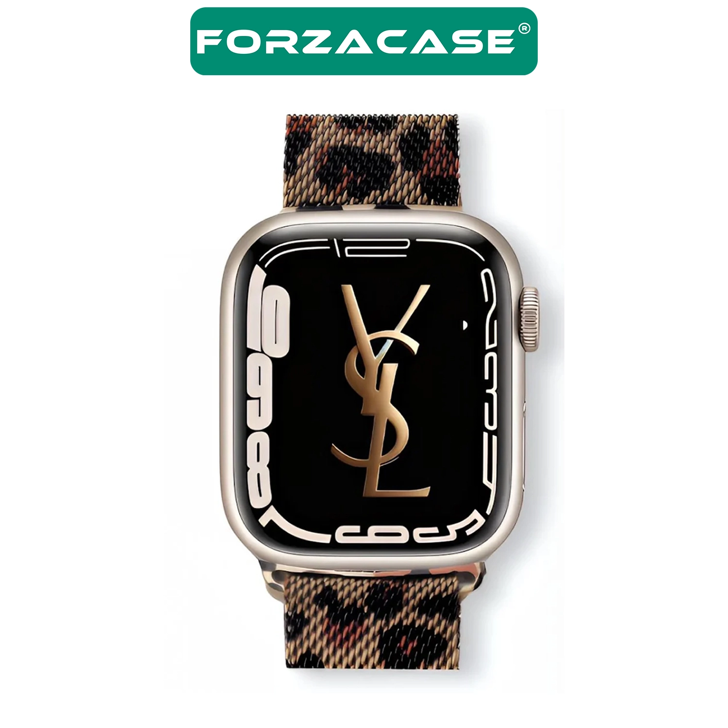 Forzacase Apple Watch SE 3 44mm ile uyumlu Leopar Desen Metal Mıknatıslı Kordon Kayış - FC1137