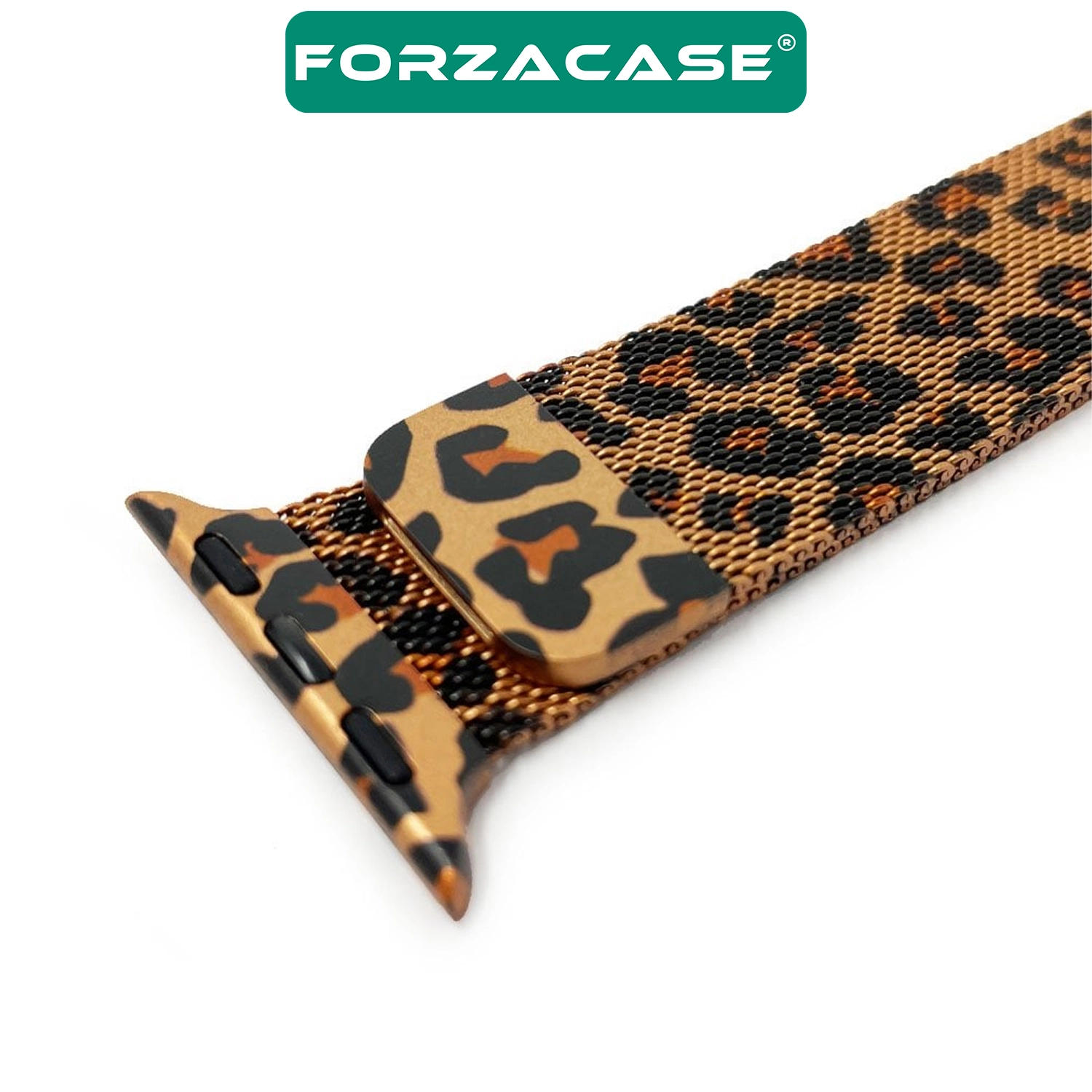 Forzacase Apple Watch SE 3 44mm ile uyumlu Leopar Desen Metal Mıknatıslı Kordon Kayış - FC1137