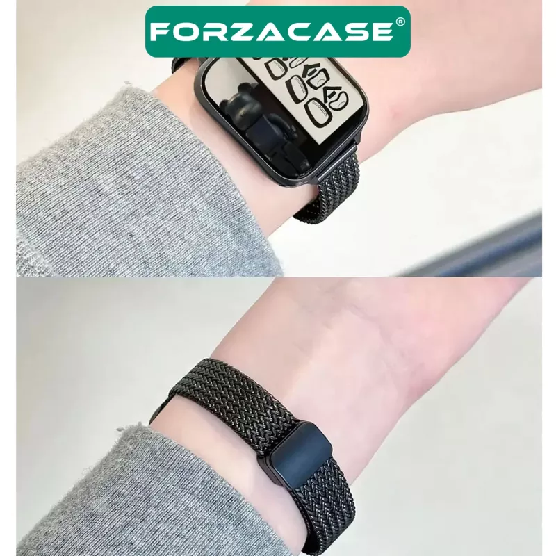 Forzacase Apple Watch Ultra 4 49mm ile uyumlu D Mıknatıslı İnce Metal Hasır Kordon Kayış - FC1139
