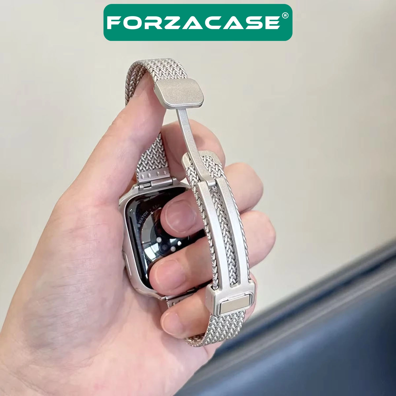 Forzacase Apple Watch 8 45mm ile uyumlu D Mıknatıslı İnce Metal Hasır Kordon Kayış - FC1139