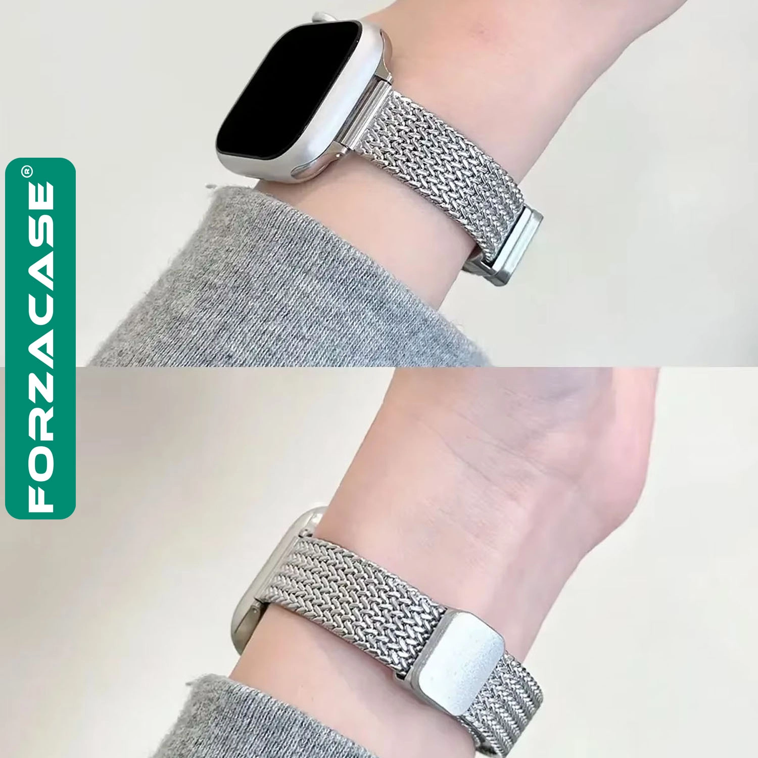 Forzacase Apple Watch 8 45mm ile uyumlu D Mıknatıslı İnce Metal Hasır Kordon Kayış - FC1139