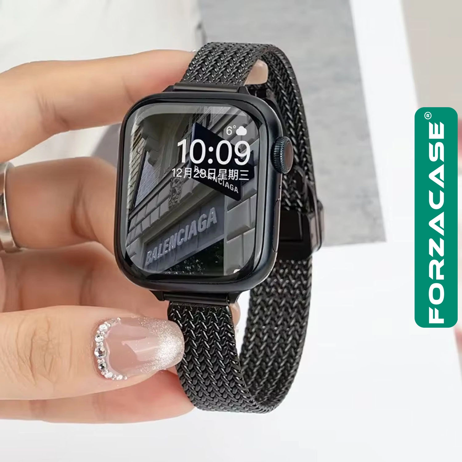 Forzacase Apple Watch Ultra 4 49mm ile uyumlu D Mıknatıslı İnce Metal Hasır Kordon Kayış - FC1139