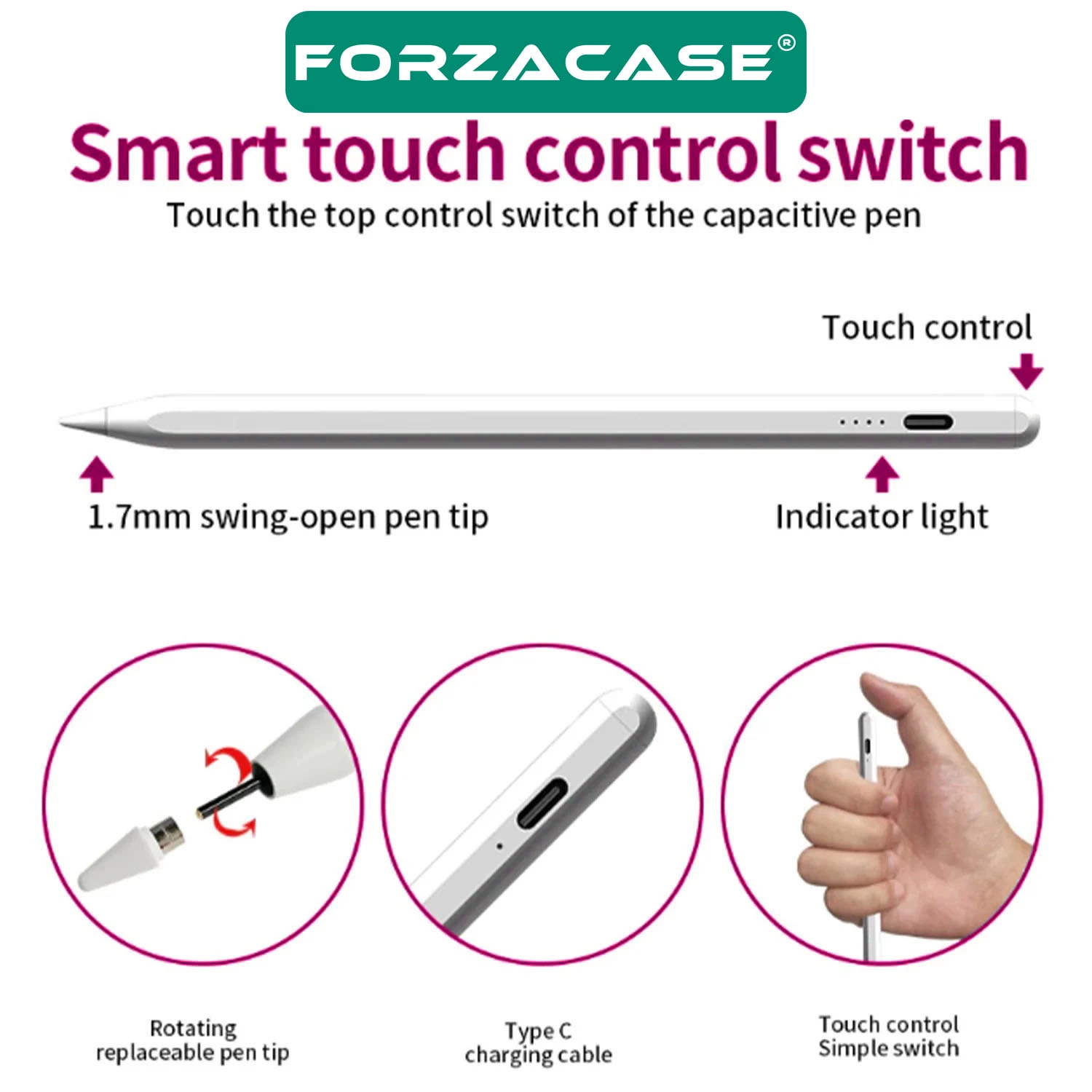 Forzacase Samsung Galaxy Tab S10 FE Plus 13.1 inç ile uyumlu Stylus Yazı Çizim Kalemi - FC1140