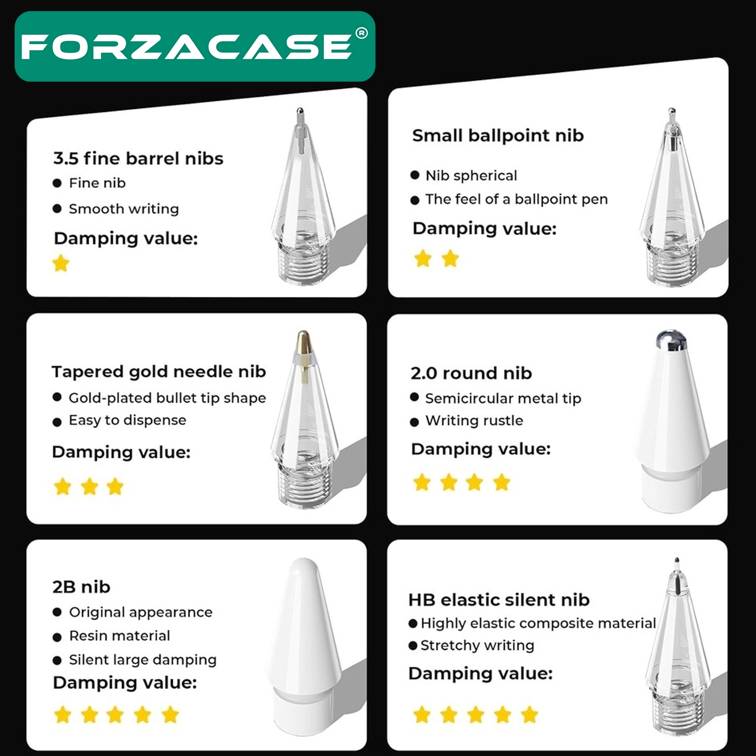 Forzacase Apple Pencil 1 / 2 / Pro / Type-c ile uyumlu Çizim Hassasiyet Ayarlı Pencil Kalem Uç Seti - FC1143