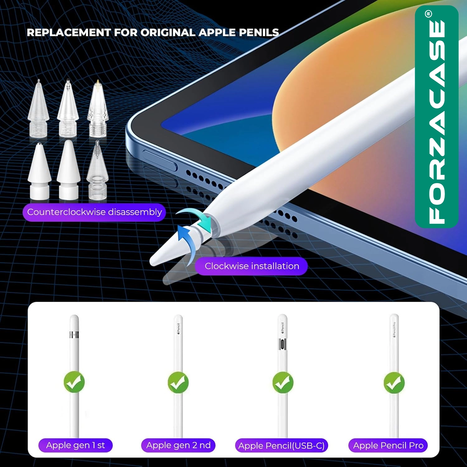 Forzacase Apple Pencil 1 / 2 / Pro / Type-c ile uyumlu Çizim Hassasiyet Ayarlı Pencil Kalem Uç Seti - FC1143