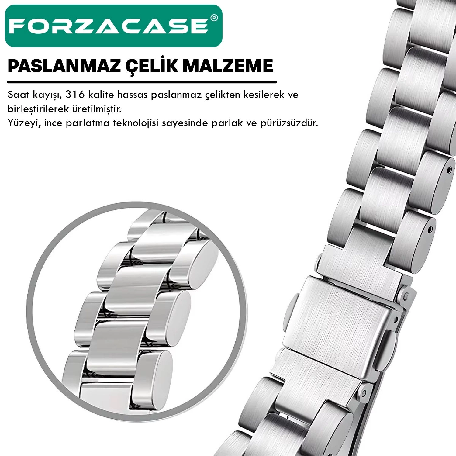 Forzacase Huawei Watch Fit 5 / Fit 5 Pro ile uyumlu Metal Baklalı Kordon Kayış - FC1148