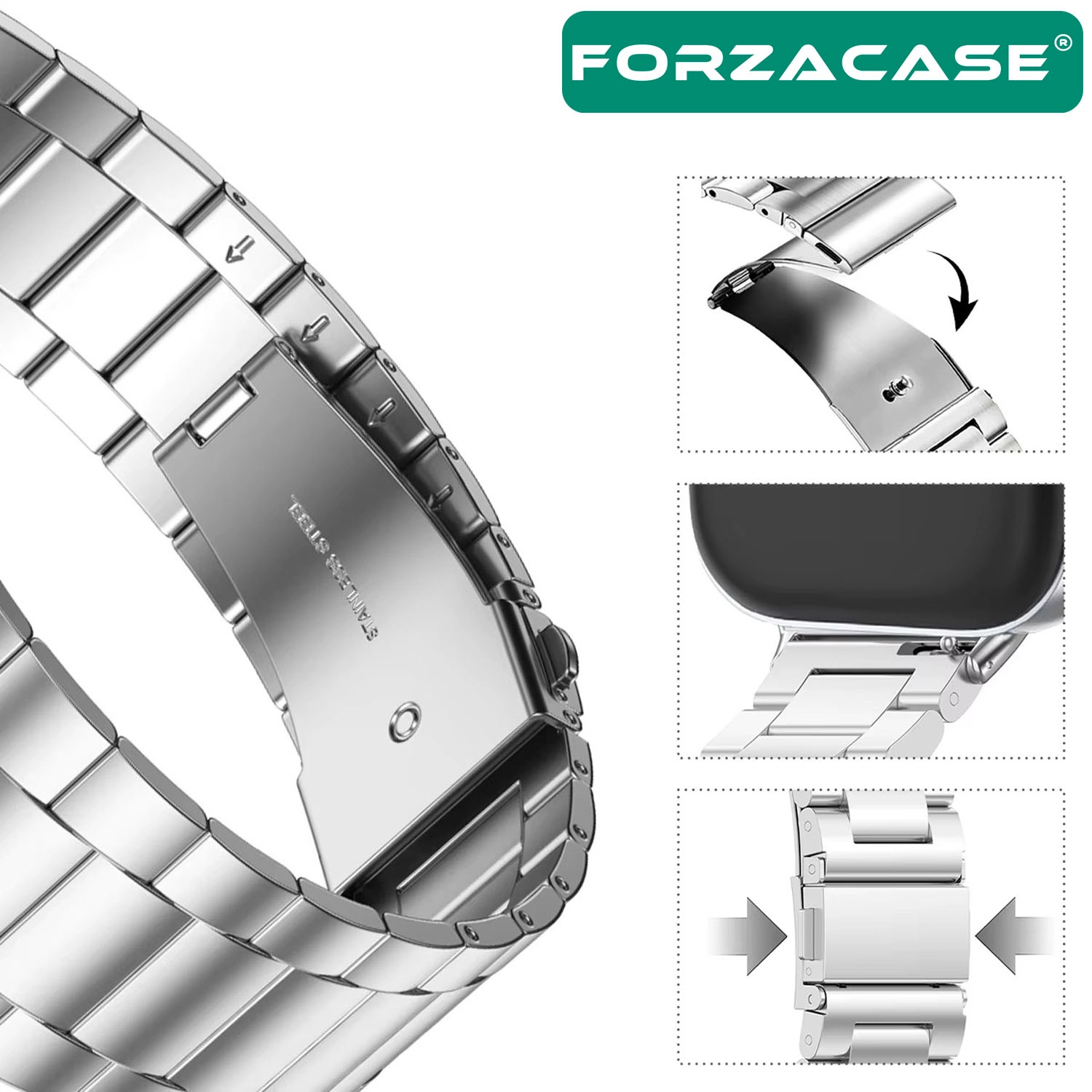Forzacase Xiaomi Redmi Watch 6 Active ile uyumlu Metal Baklalı Kordon Kayış - FC1149
