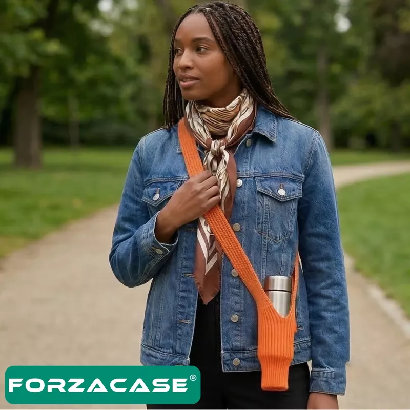 Forzacase 80 cm Örgü 500ml Termos Suluk Taşıma Çantası Çapraz Termos Askısı - FC1178