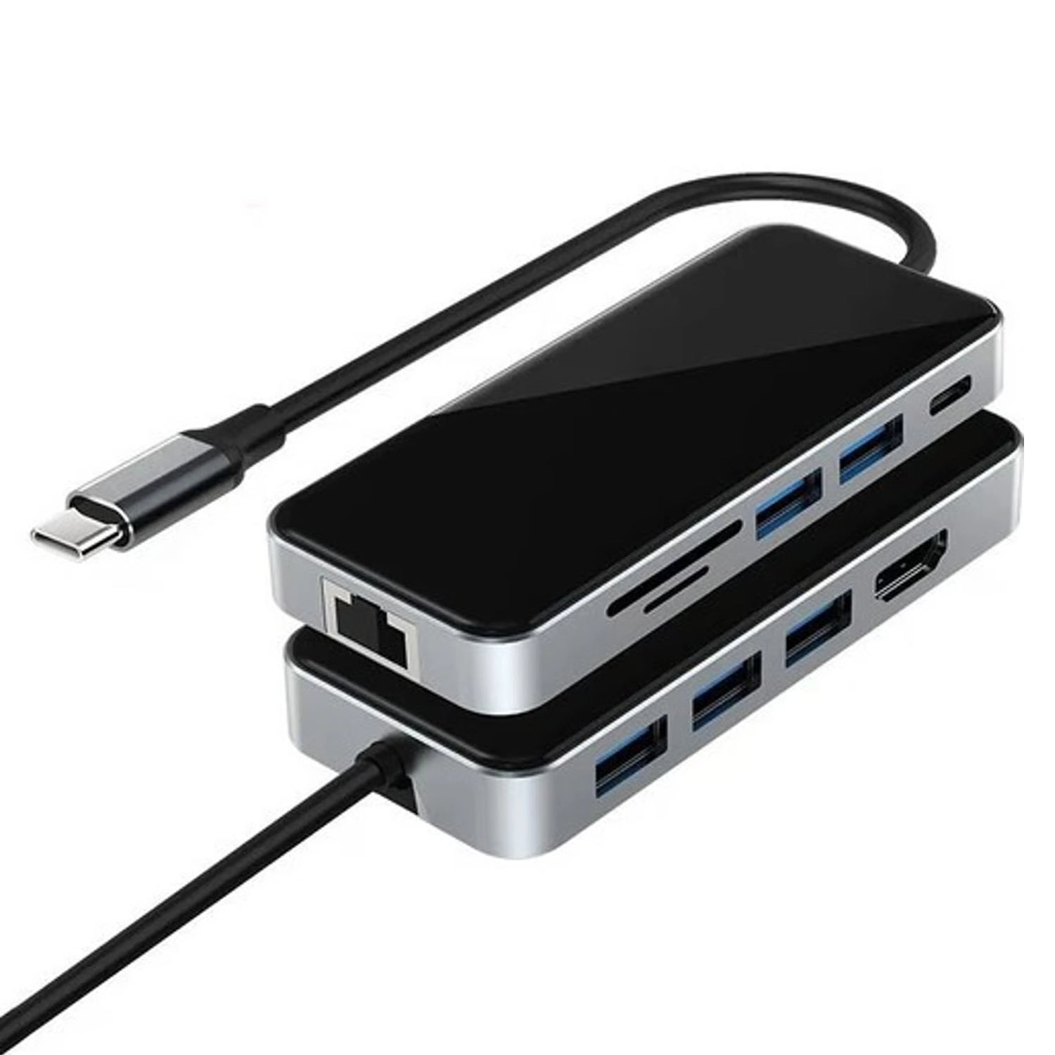 Forzacase Type-C To HDMI 5*USB 3.0 RJ45 Usb-C 60W Tf ve Sd Dönüştürücü 10in1 Hub - FC1153